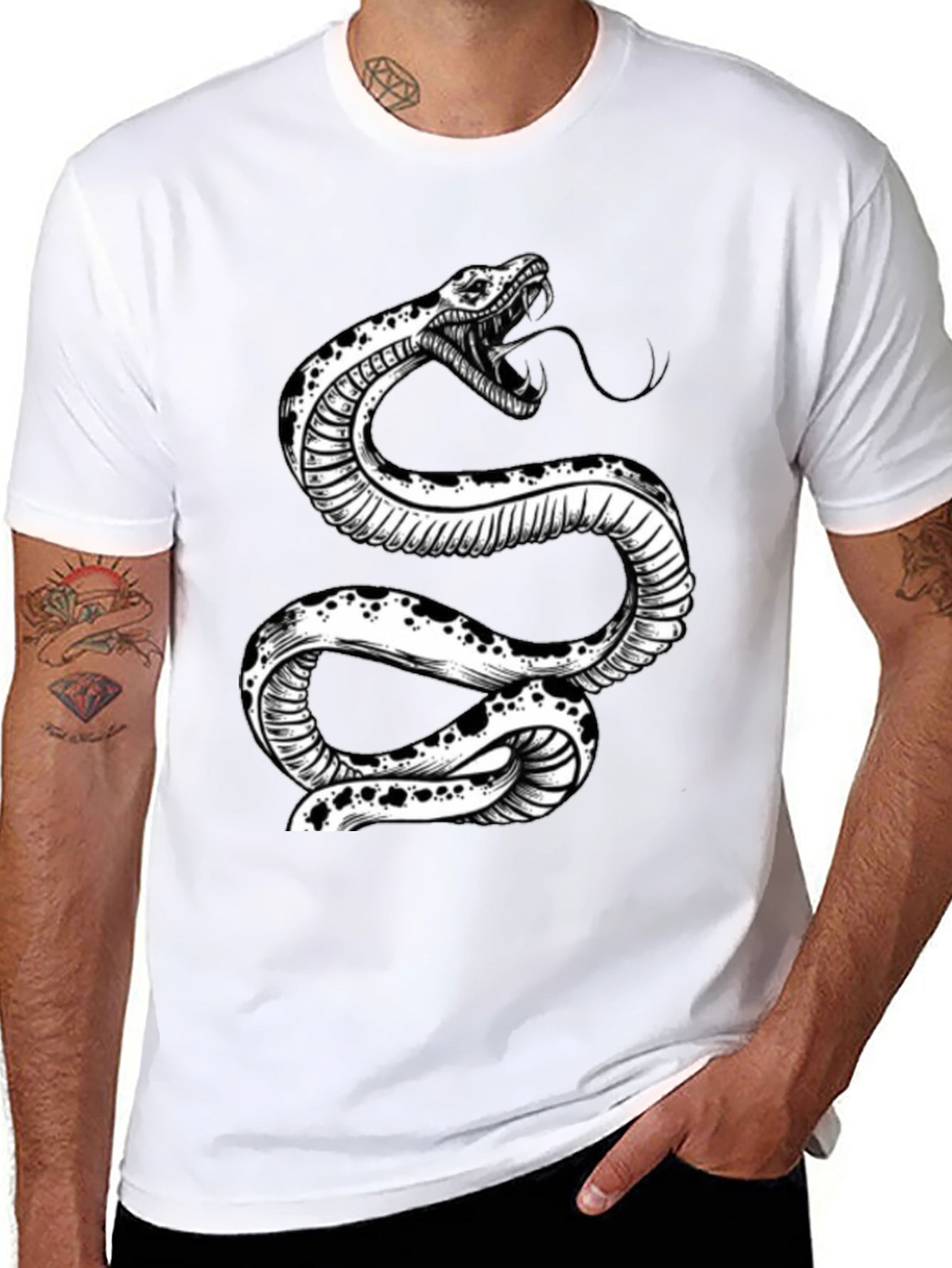Snake Graphic Tee - Black Cotton T-Shirt