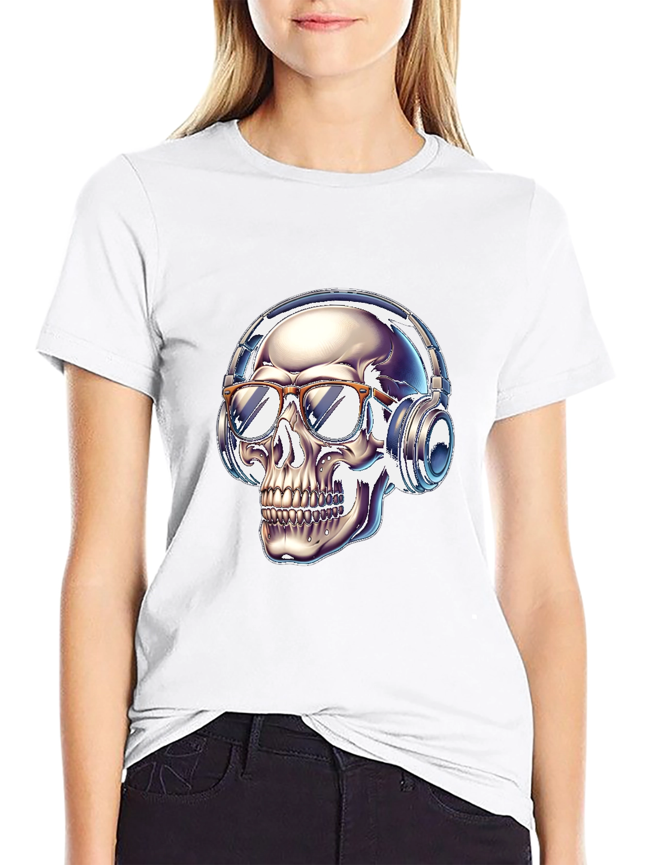 Skull with Headphones Graphic Tee - Modern Streetwear Style