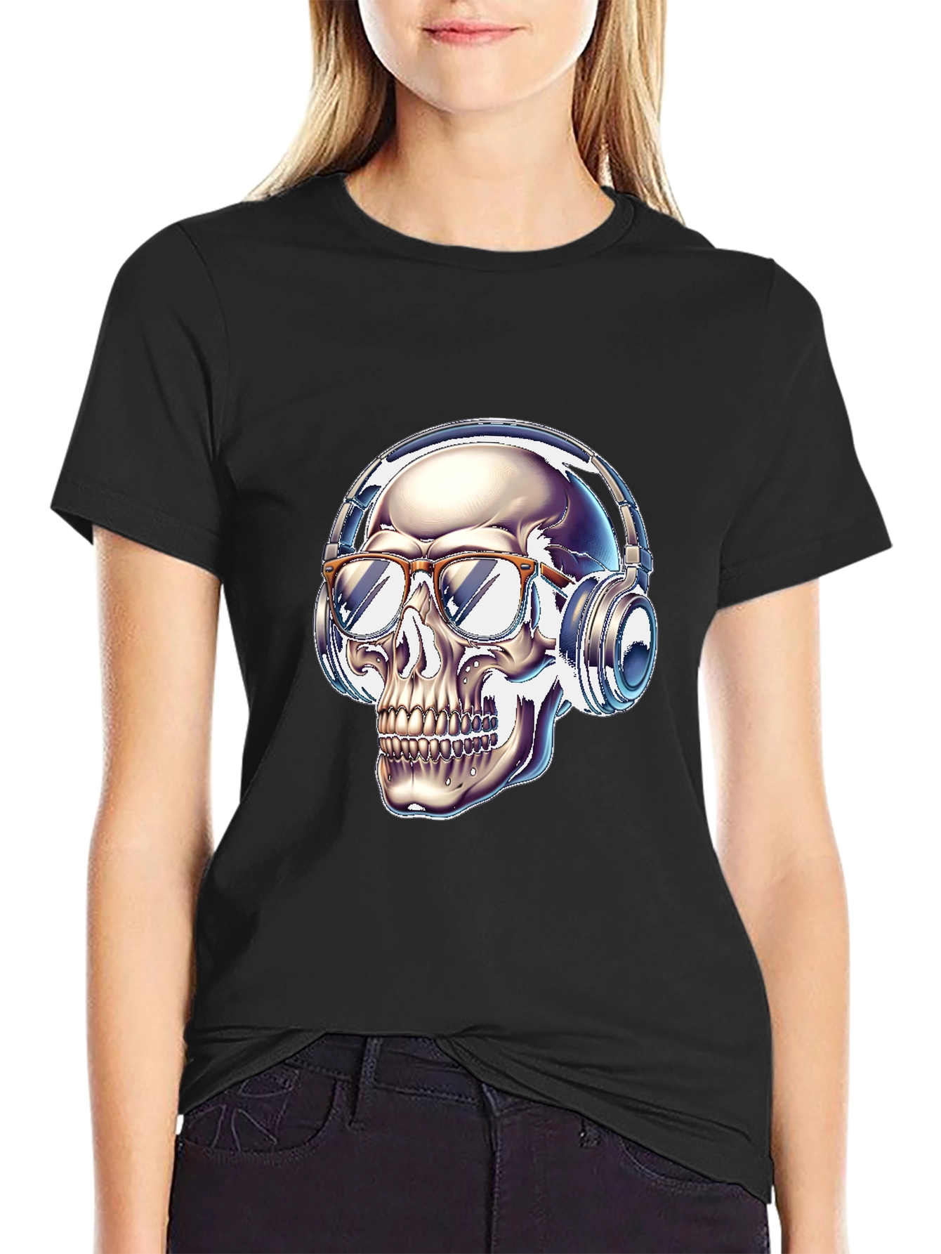 Skull with Headphones Graphic Tee - Modern Streetwear Style