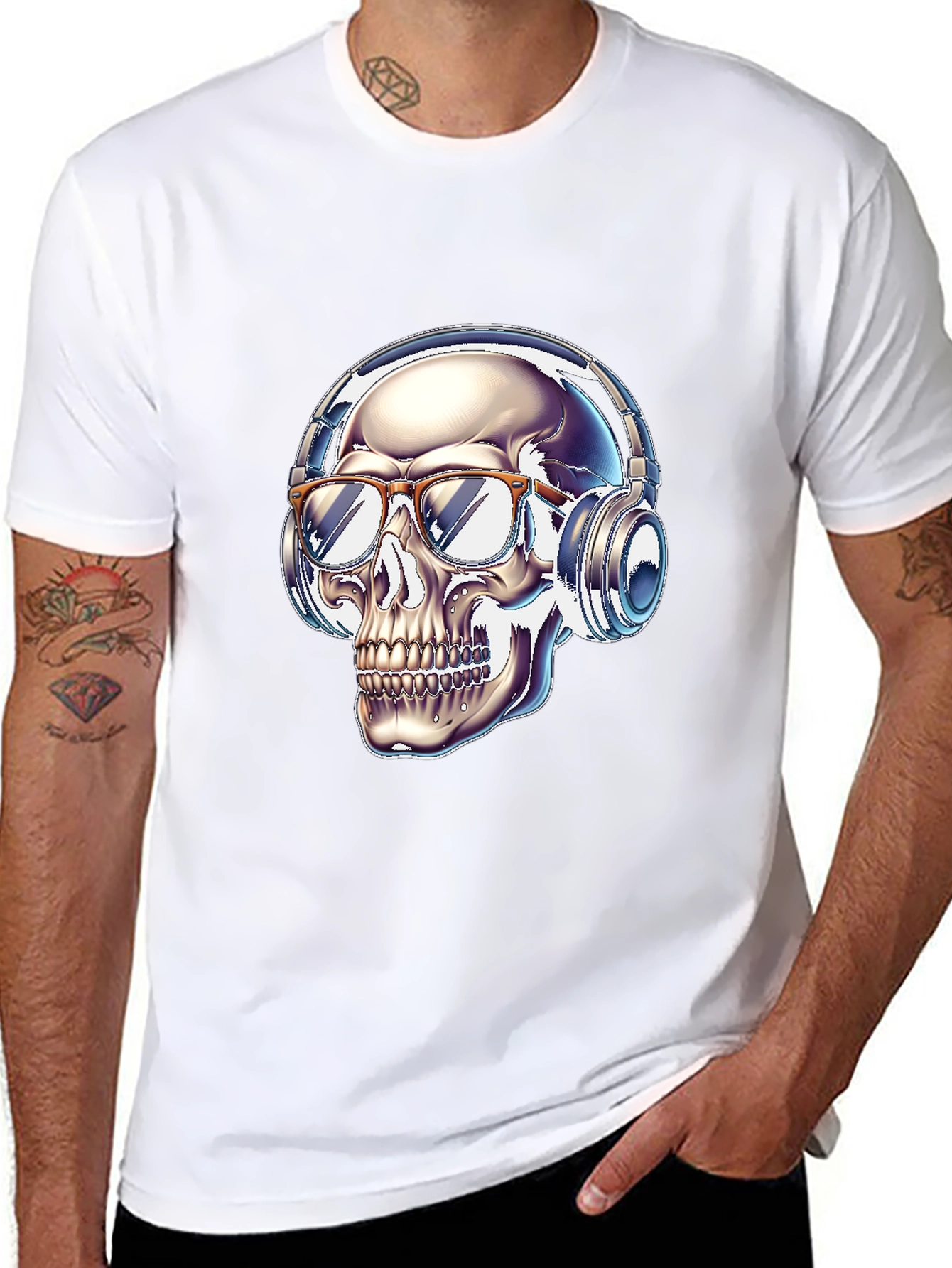 Skull with Headphones Graphic Tee - Modern Streetwear Style