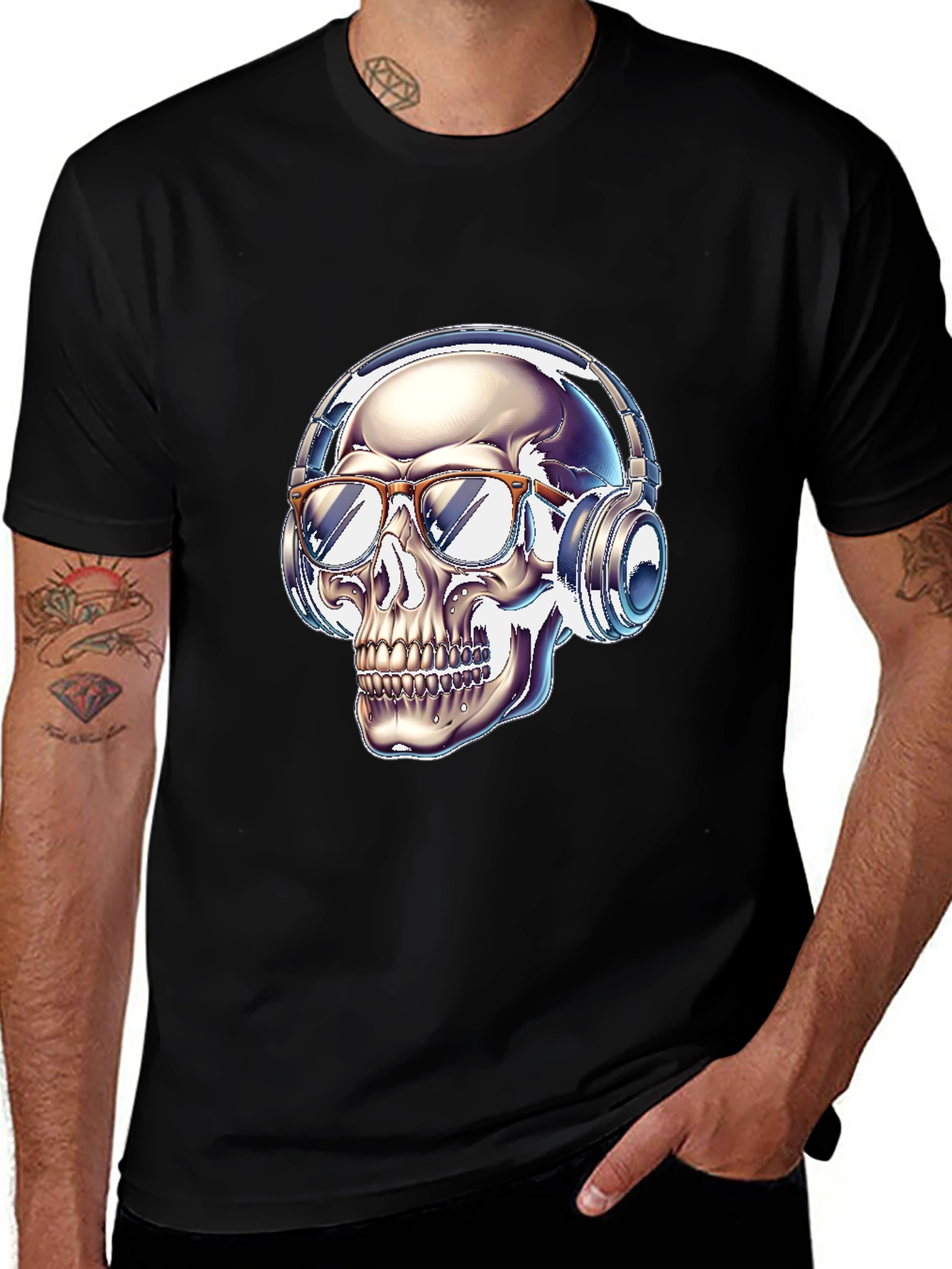 Skull with Headphones Graphic Tee - Modern Streetwear Style