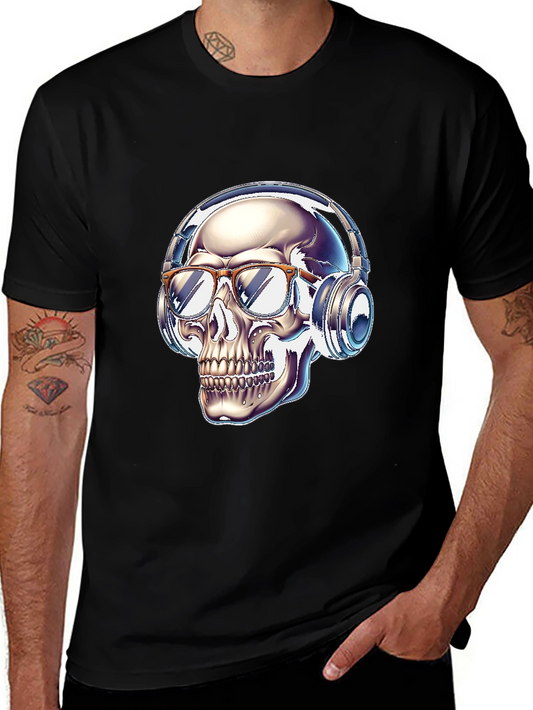 Skull with Headphones Graphic Tee - Modern Streetwear Style