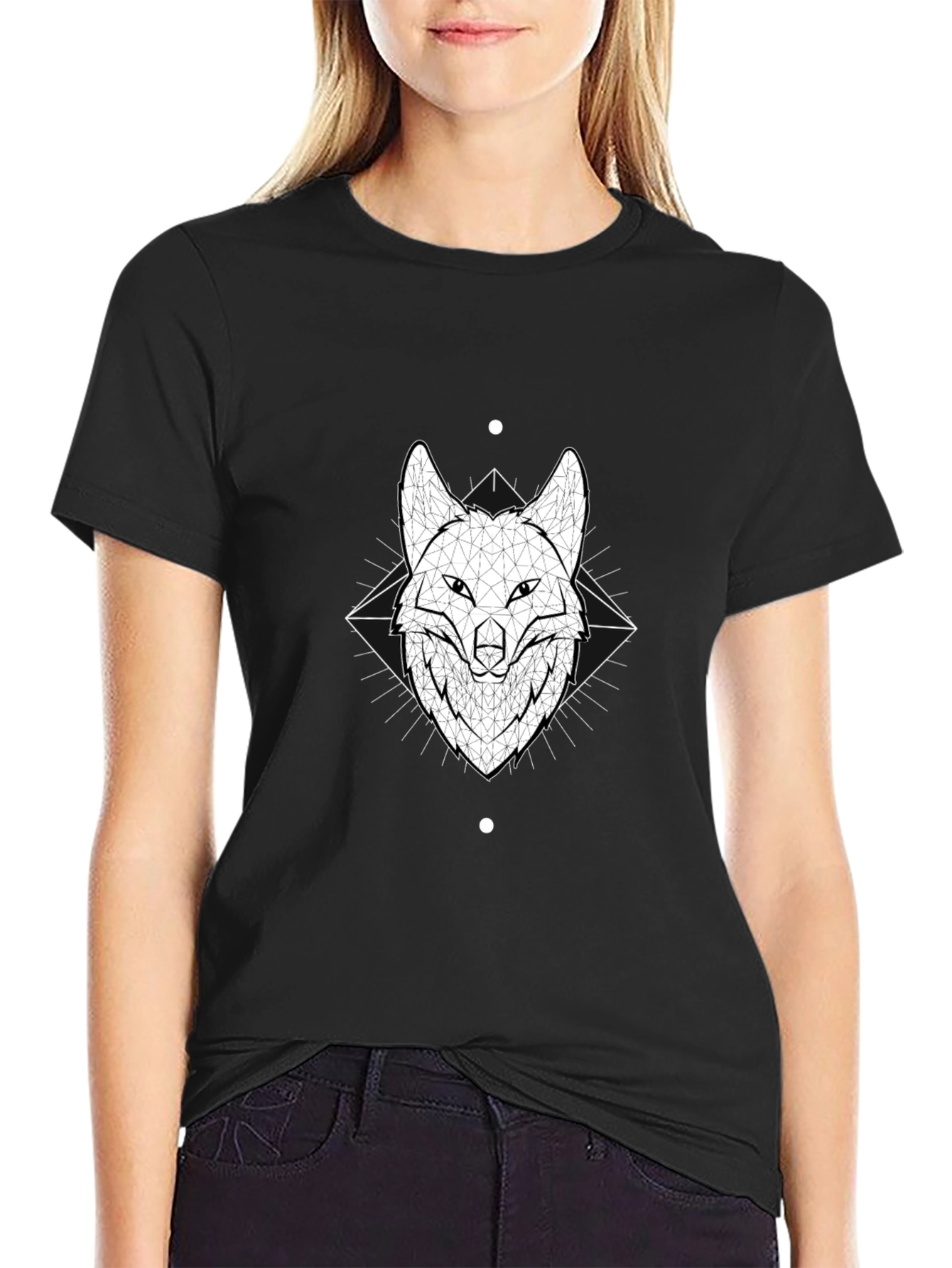 Geometric Fox Head Graphic Black T-Shirt