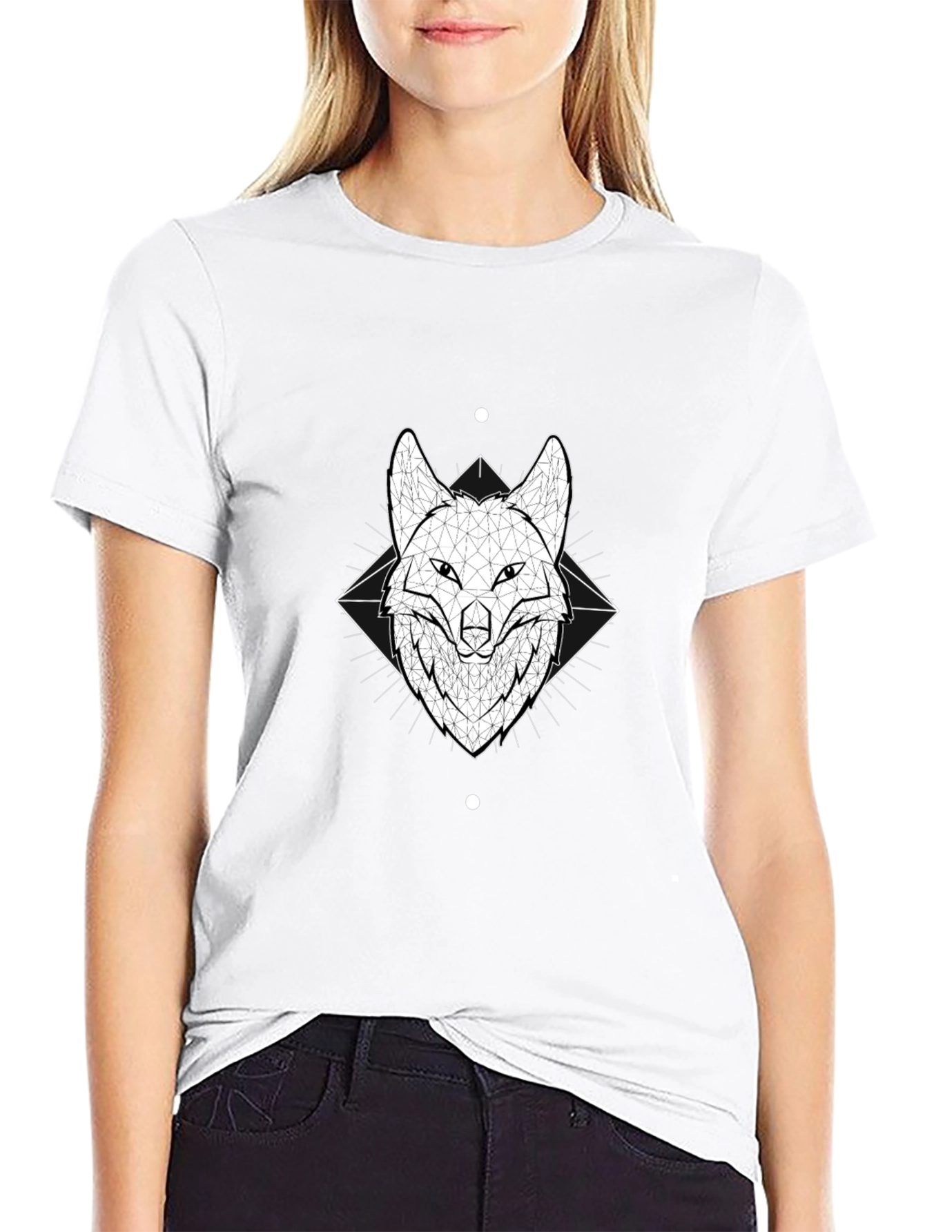 Geometric Fox Head Graphic Black T-Shirt