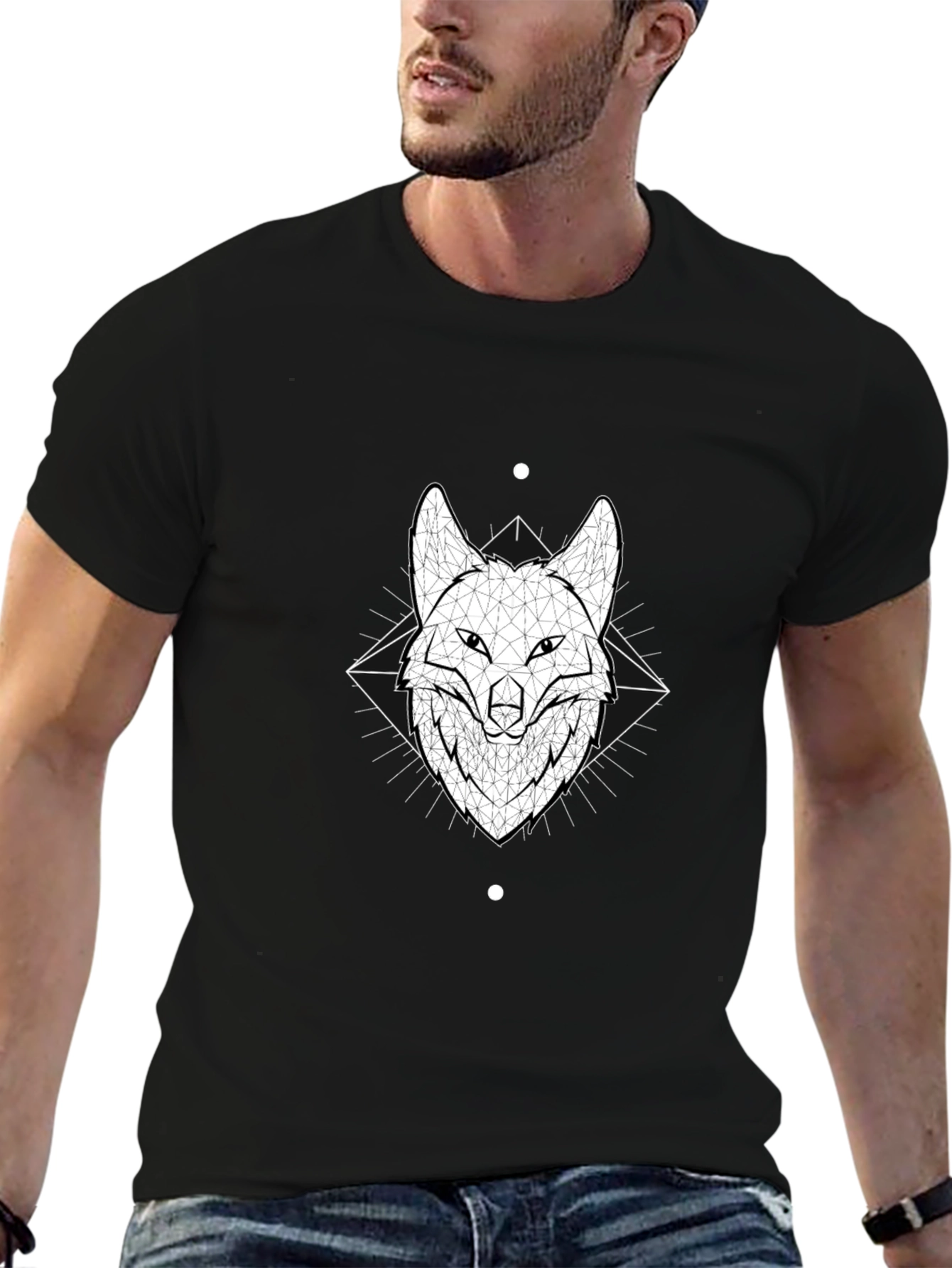 Geometric Fox Head Graphic Black T-Shirt