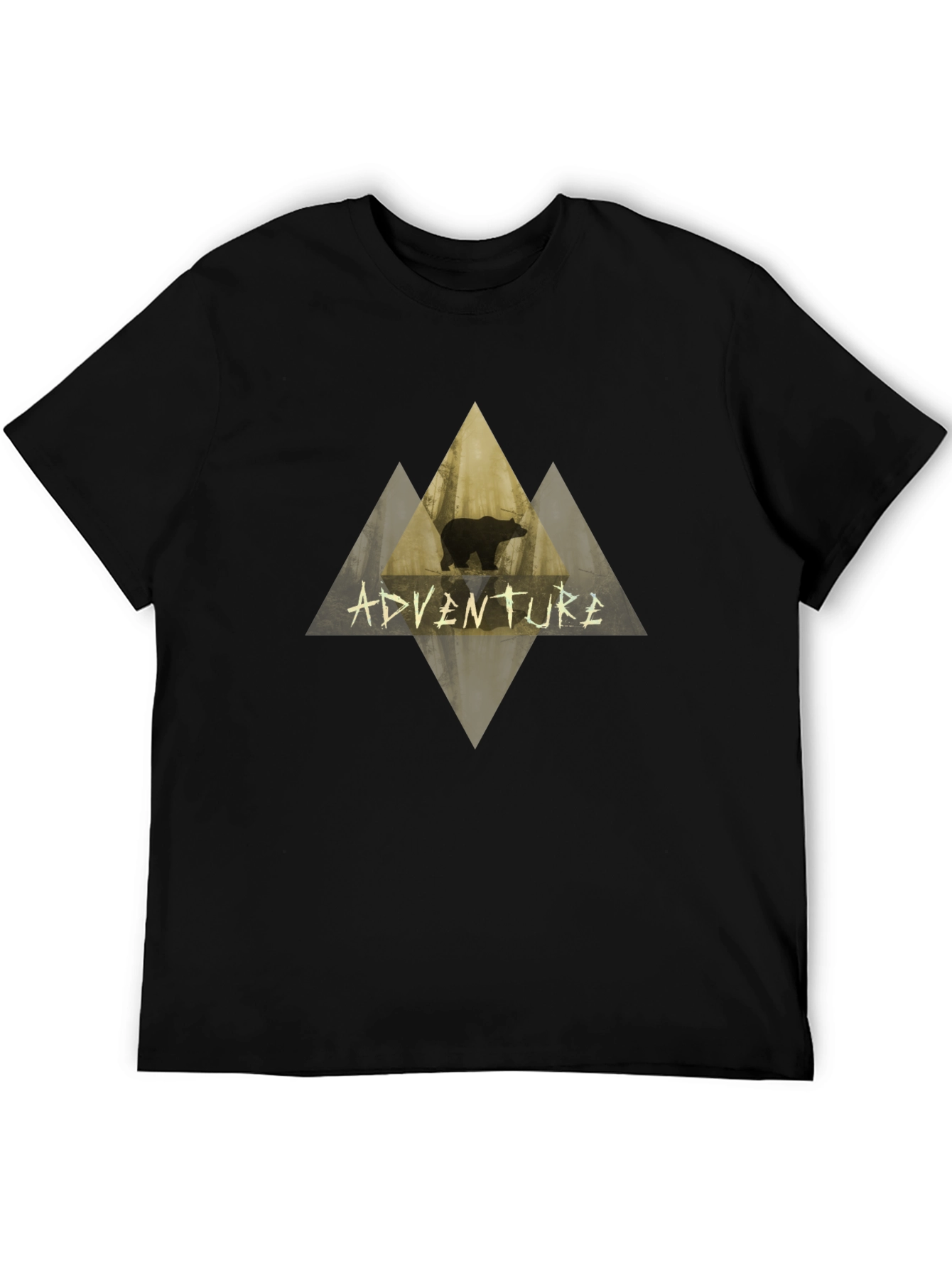 Adventure Bear Graphic Tee - Black Cotton T-Shirt