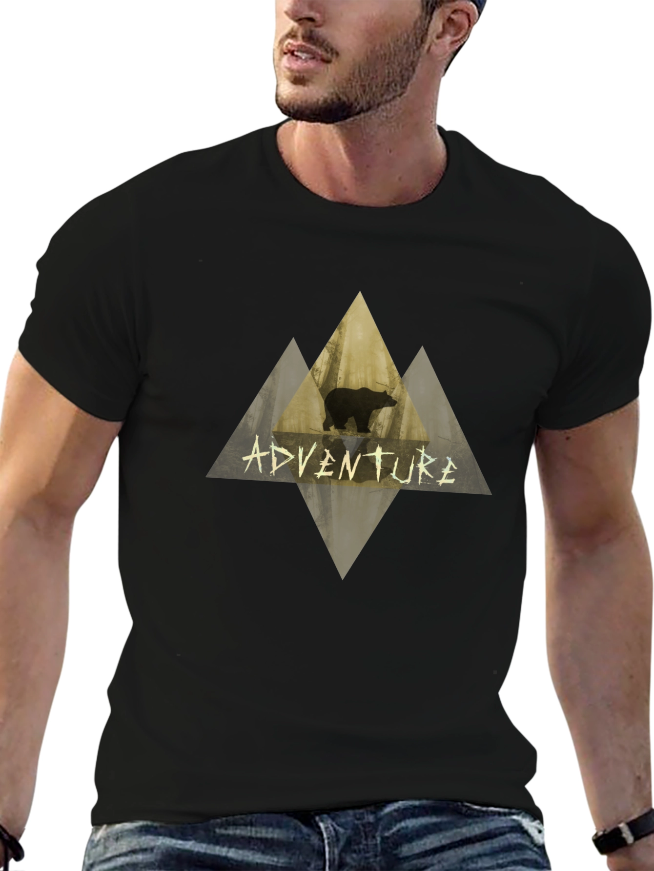 Adventure Bear Graphic Tee - Black Cotton T-Shirt