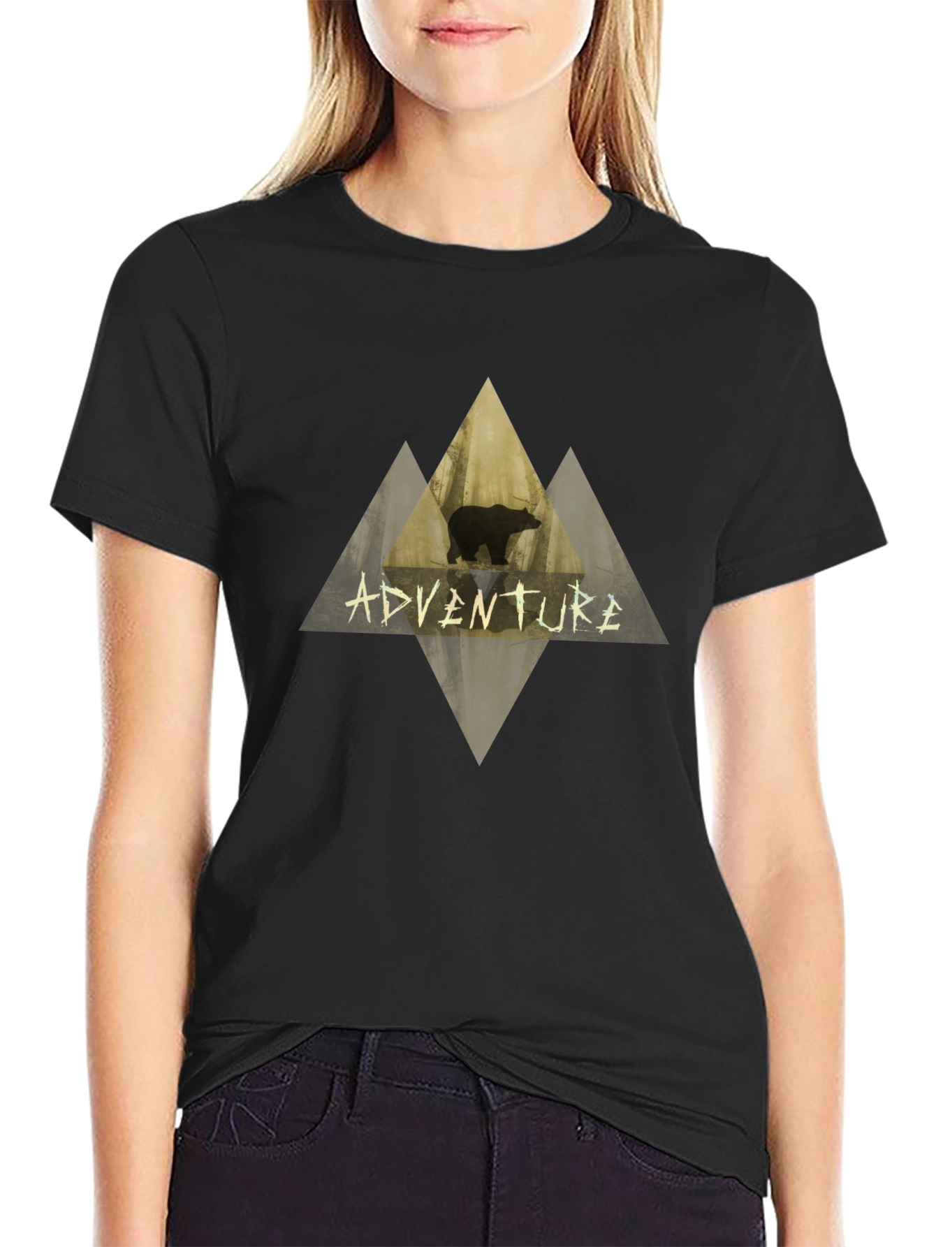 Adventure Bear Graphic Tee - Black Cotton T-Shirt