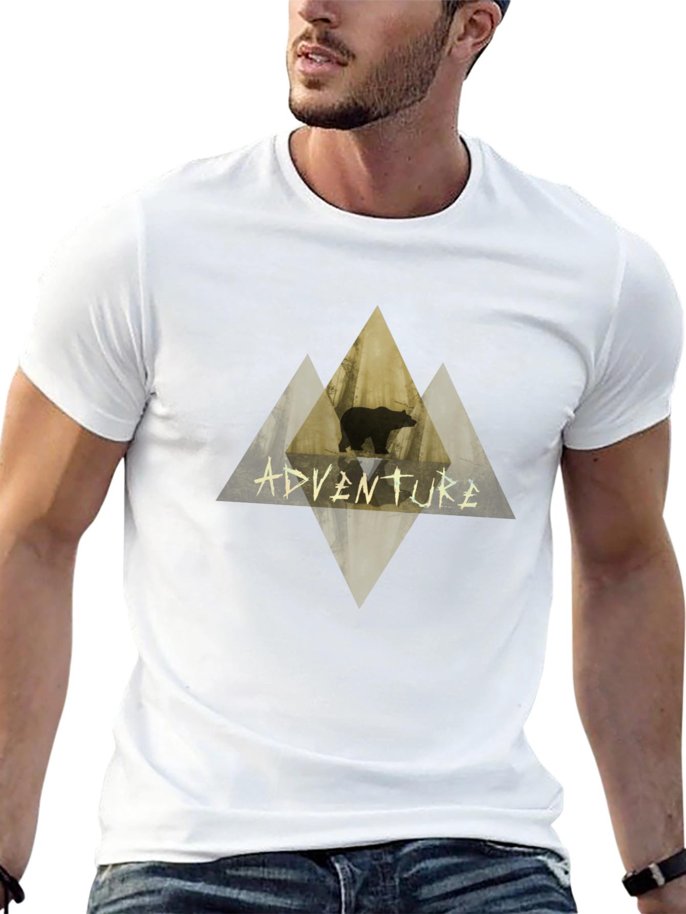 Adventure Bear Graphic Tee - Black Cotton T-Shirt