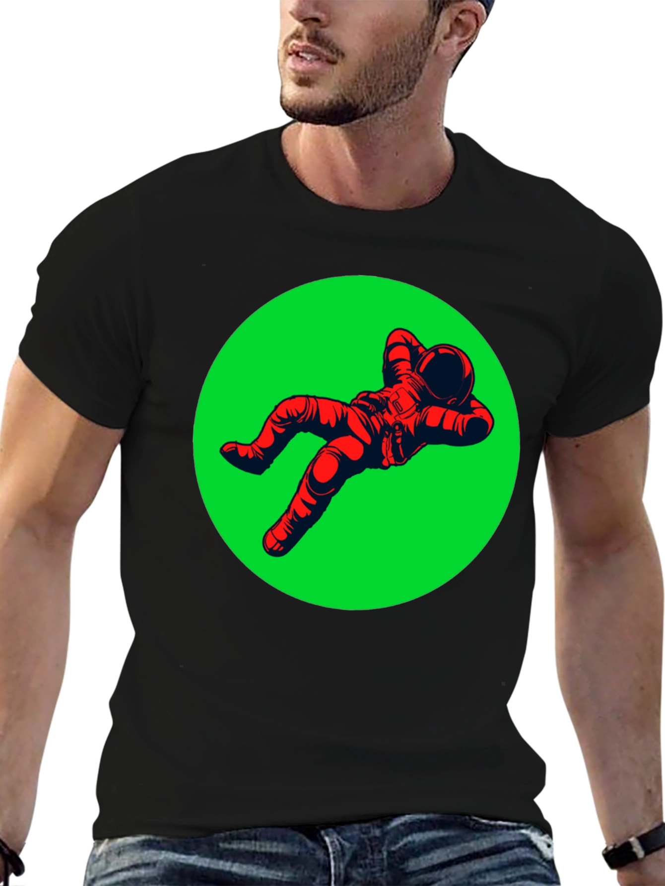 Relaxed Astronaut Graphic Tee - Black Cotton T-Shirt