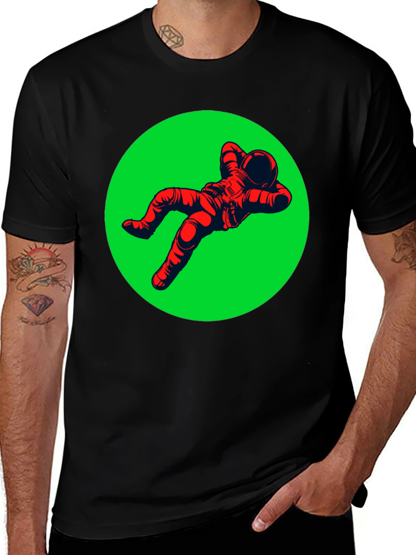 Relaxed Astronaut Graphic Tee - Black Cotton T-Shirt