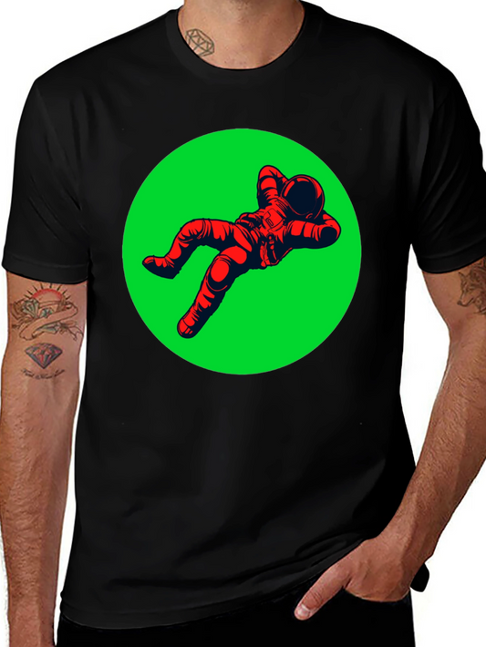 Relaxed Astronaut Graphic Tee - Black Cotton T-Shirt