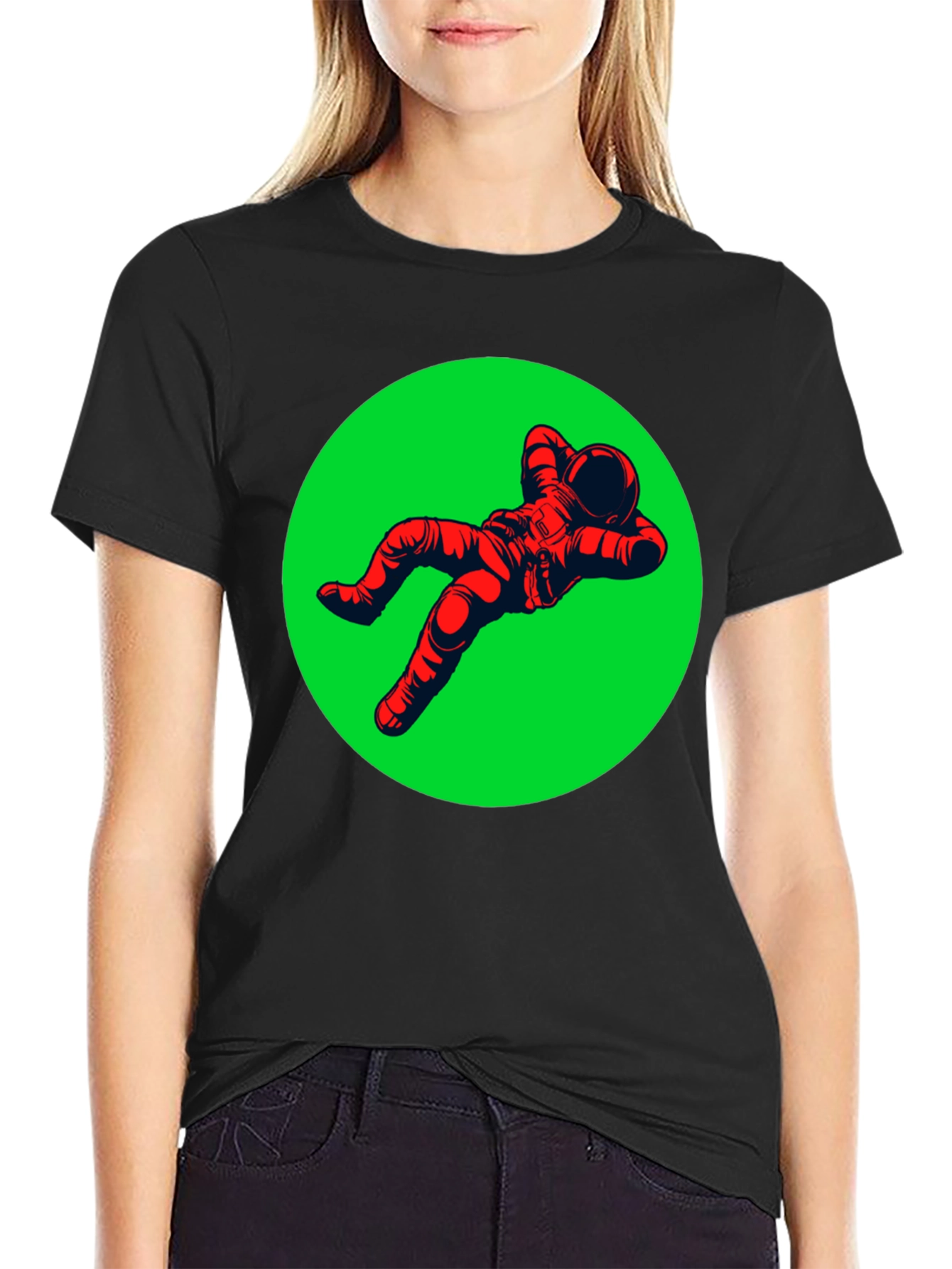 Relaxed Astronaut Graphic Tee - Black Cotton T-Shirt