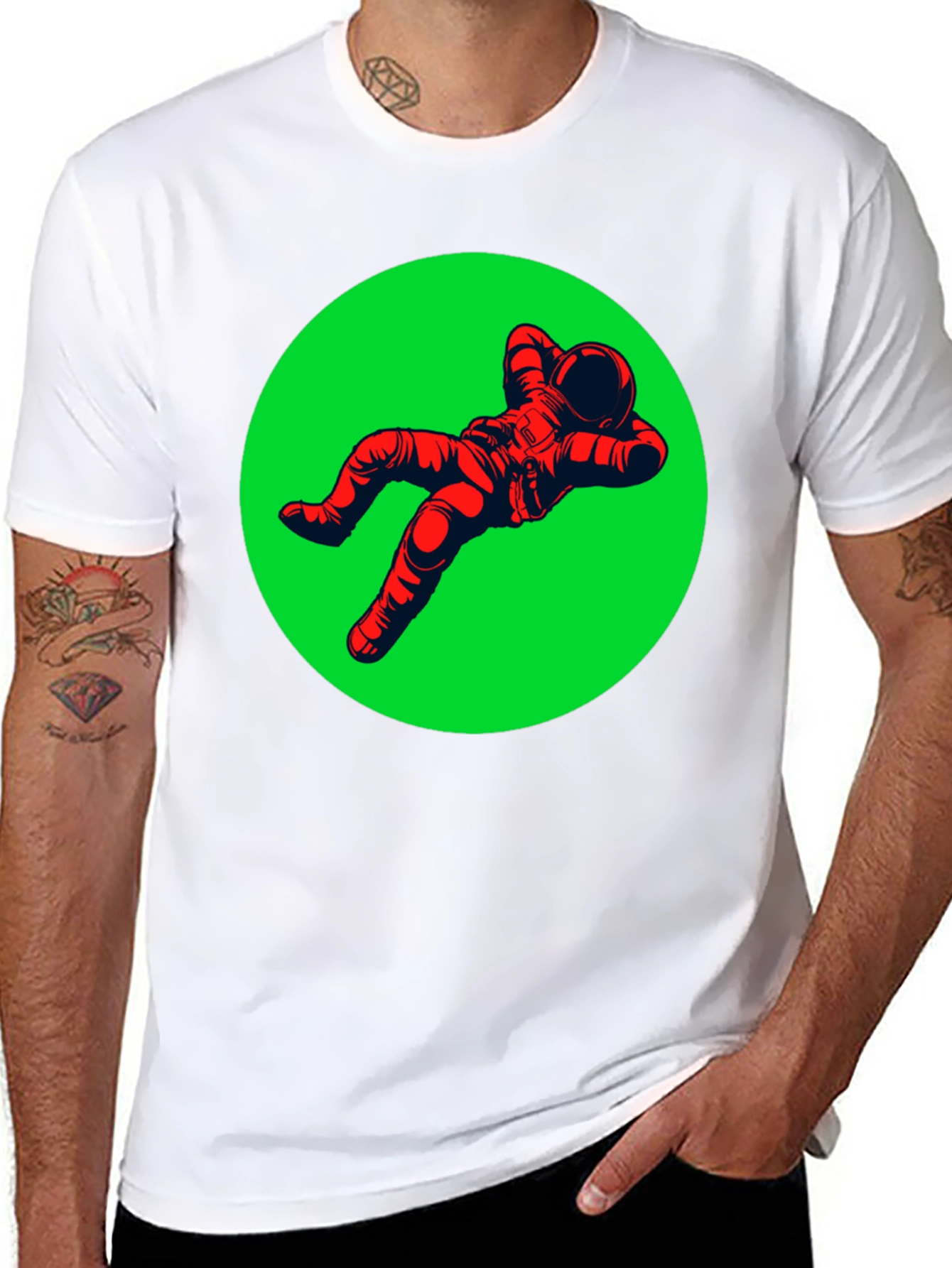 Relaxed Astronaut Graphic Tee - Black Cotton T-Shirt