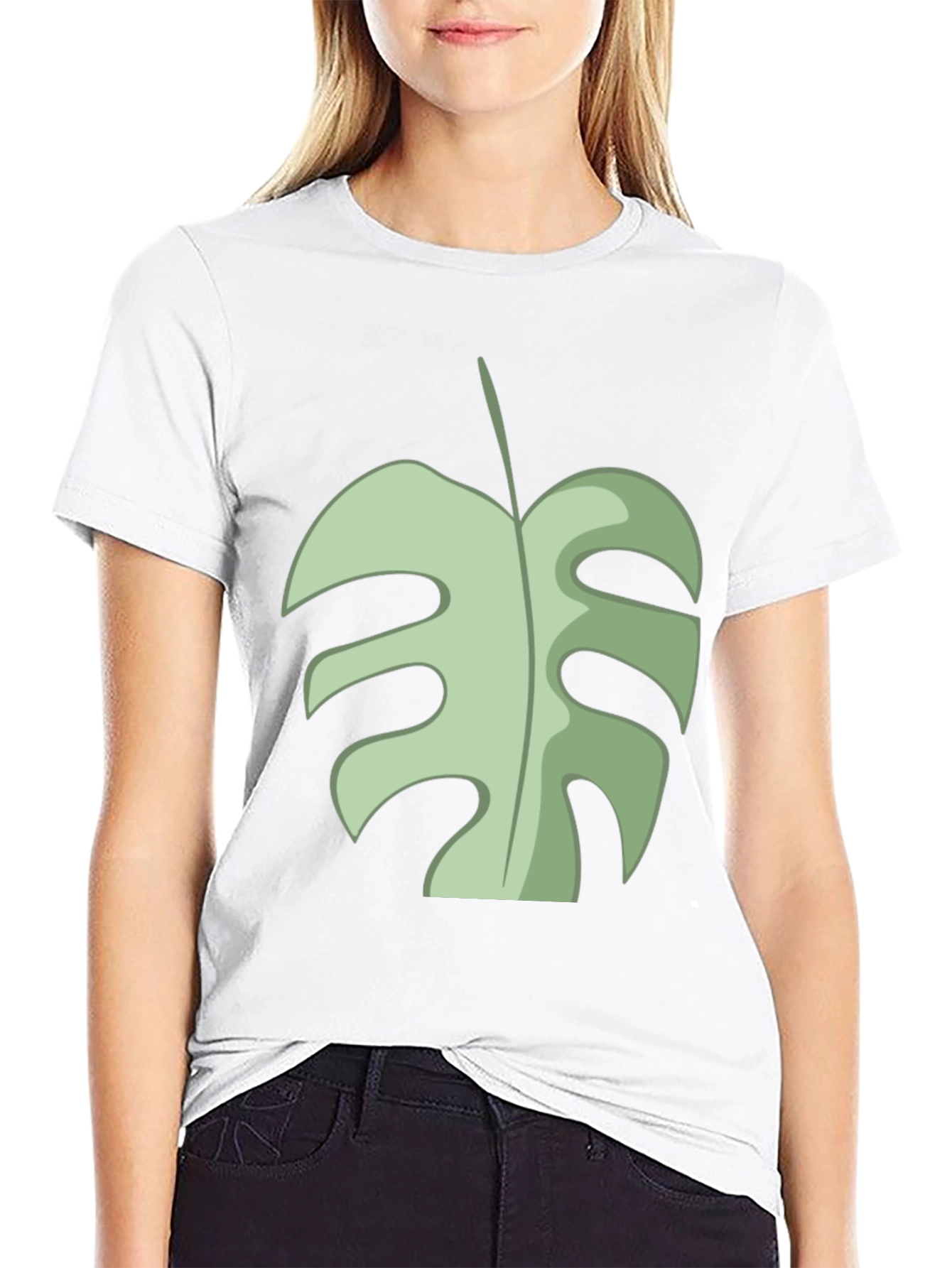 Tropical Monstera Leaf Graphic Tee - Black Cotton