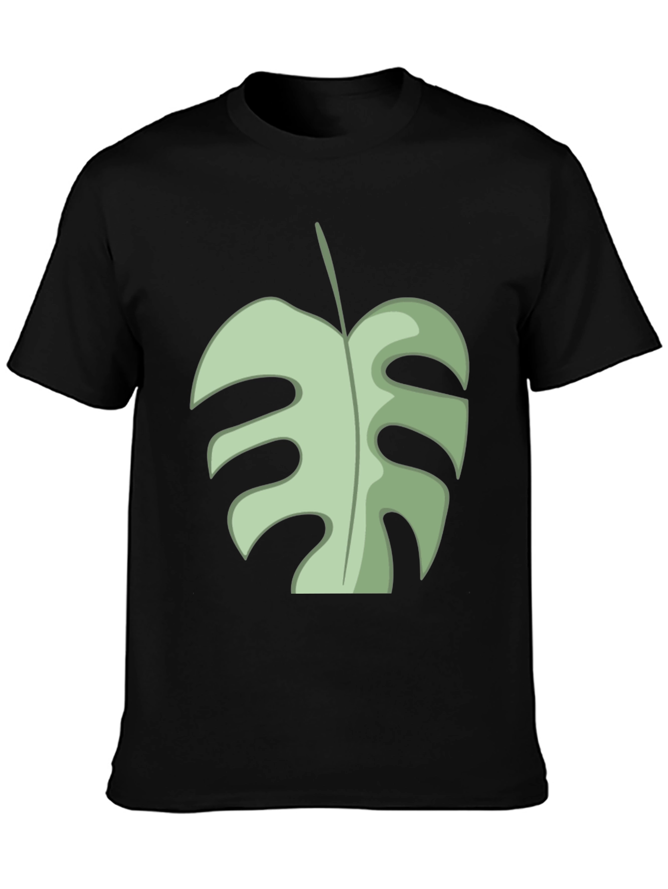 Tropical Monstera Leaf Graphic Tee - Black Cotton