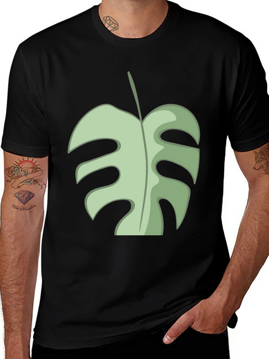 Tropical Monstera Leaf Graphic Tee - Black Cotton