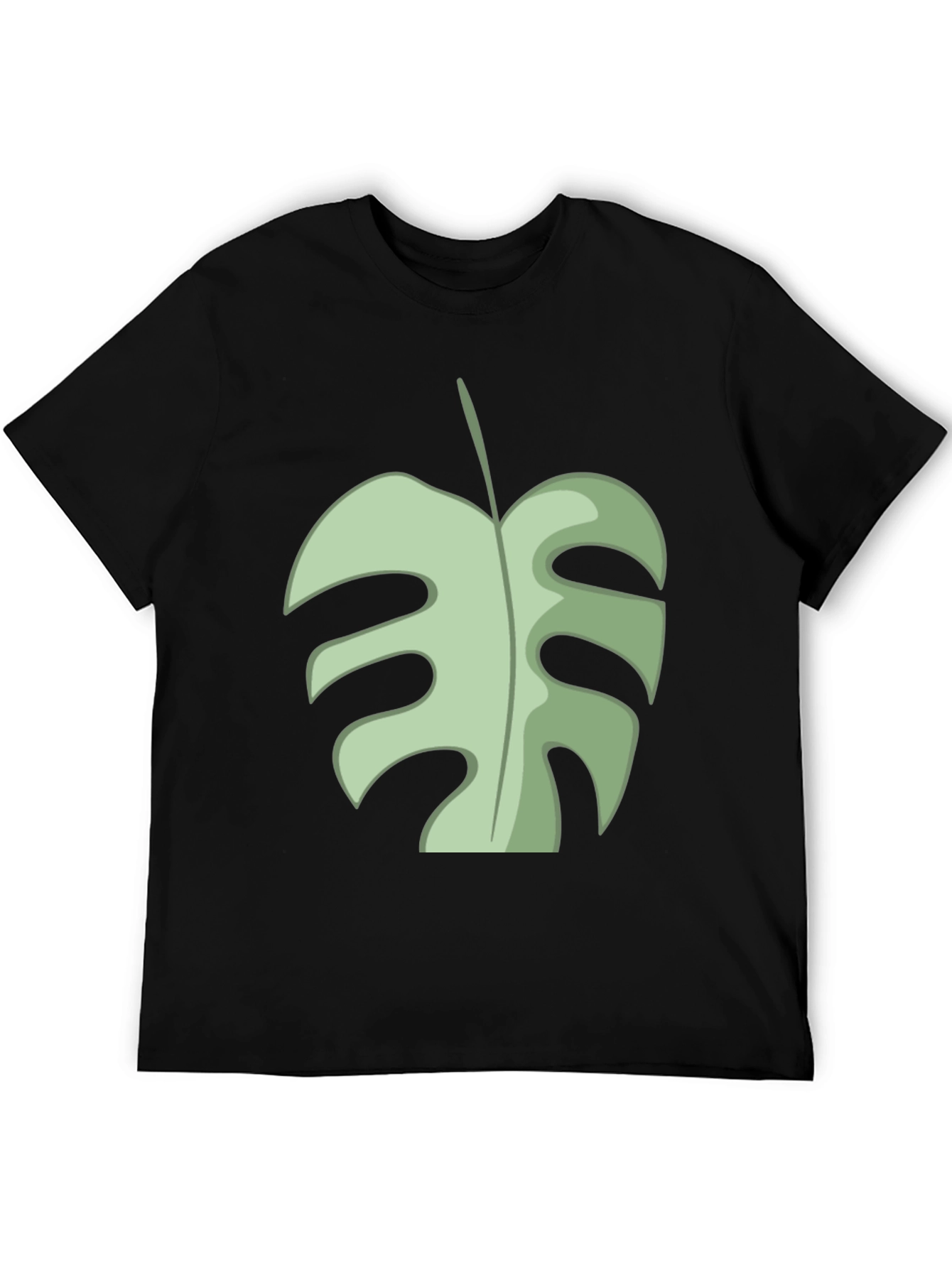 Tropical Monstera Leaf Graphic Tee - Black Cotton