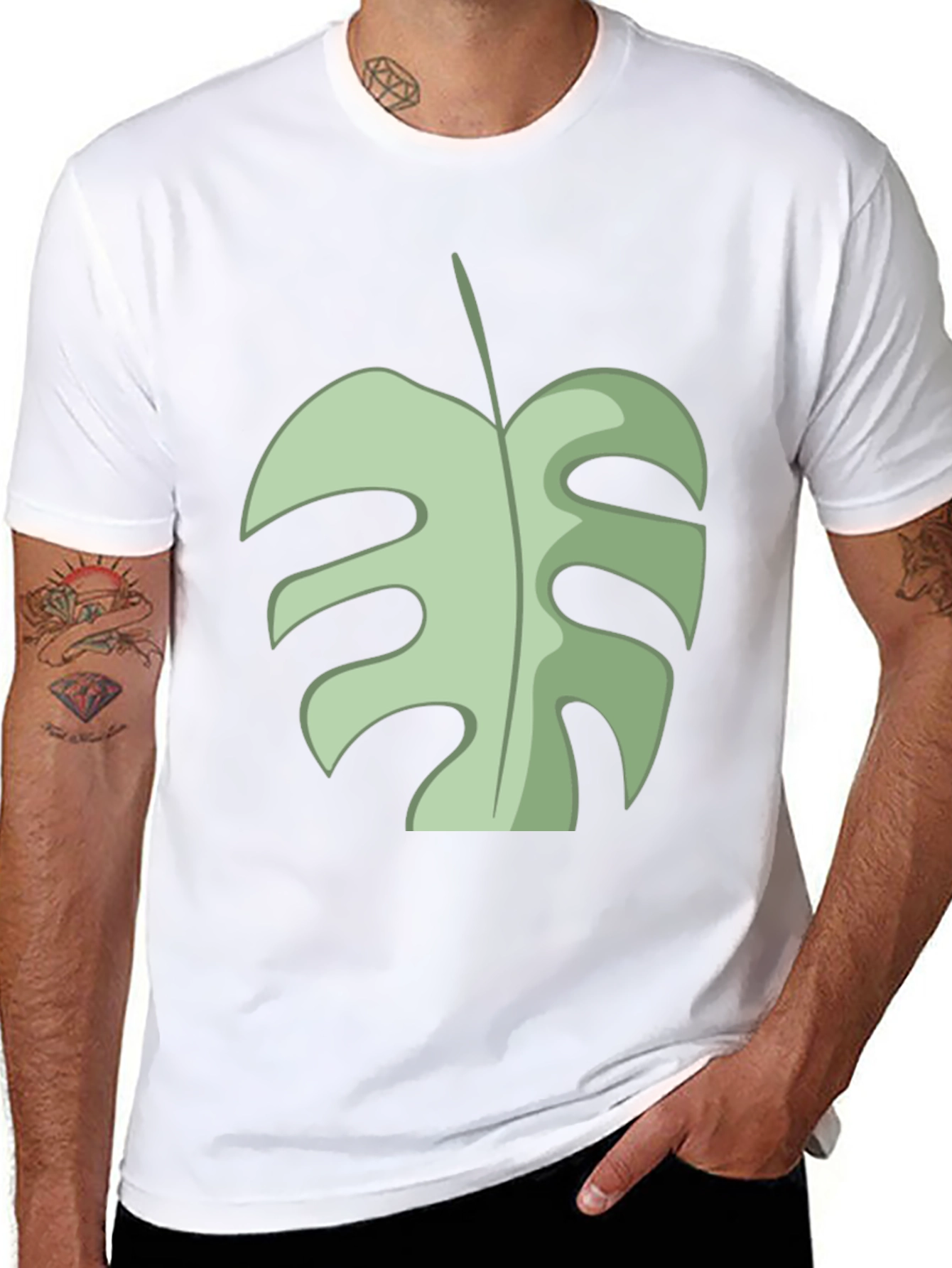 Tropical Monstera Leaf Graphic Tee - Black Cotton