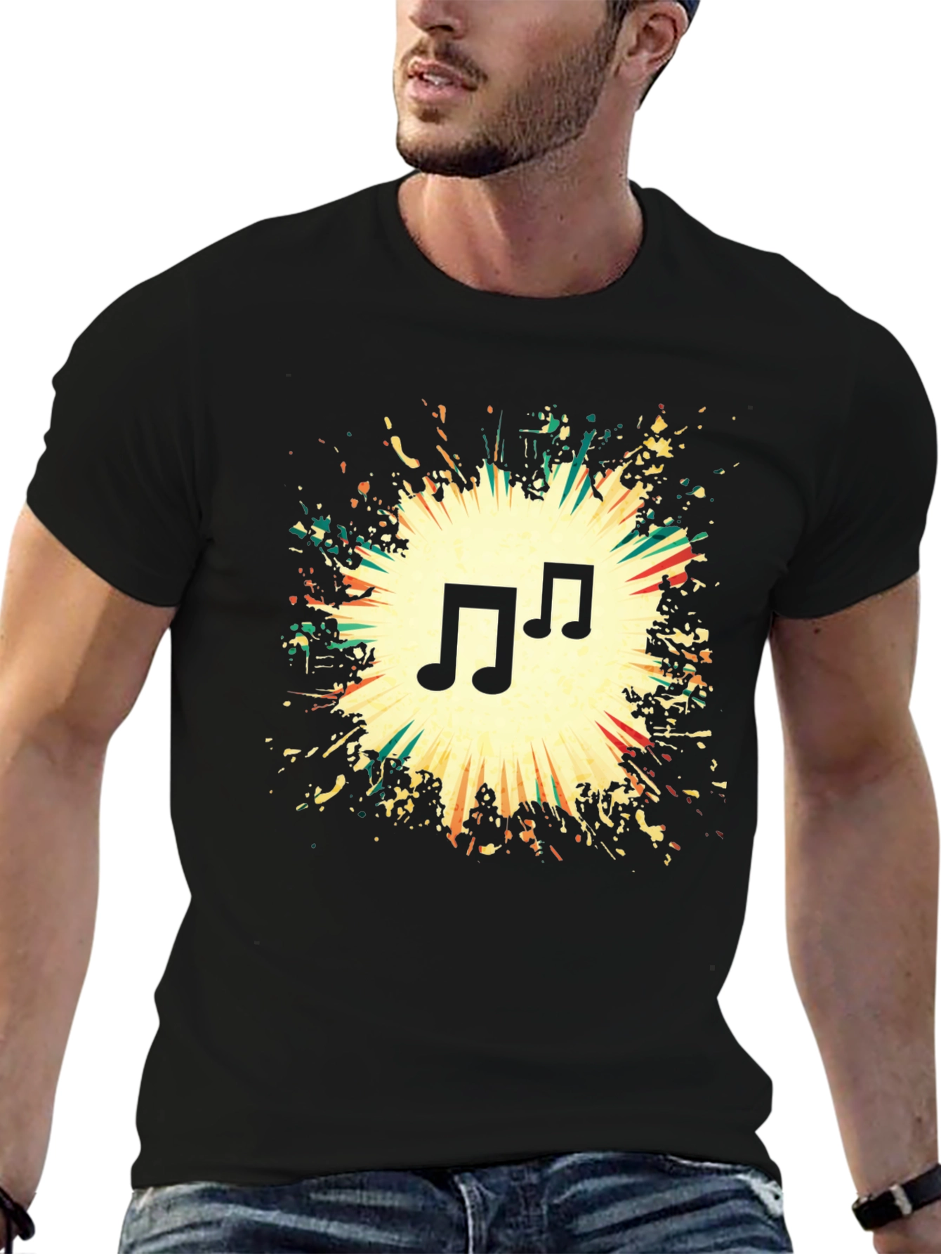Musical Note Graphic Black T-Shirt