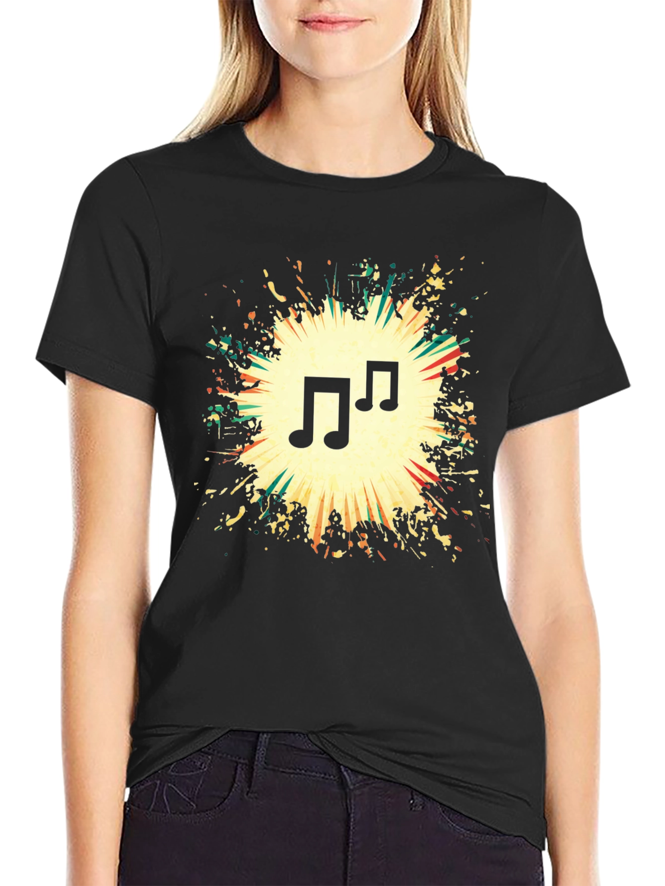 Musical Note Graphic Black T-Shirt