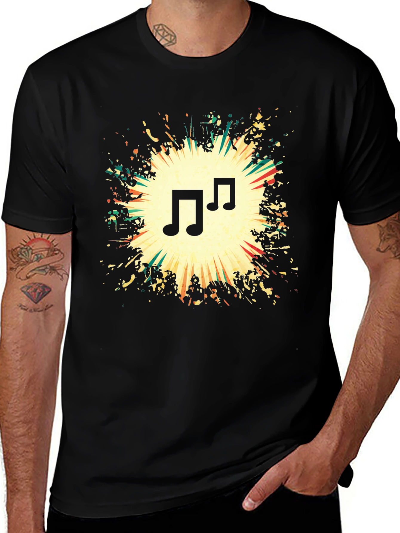 Musical Note Graphic Black T-Shirt