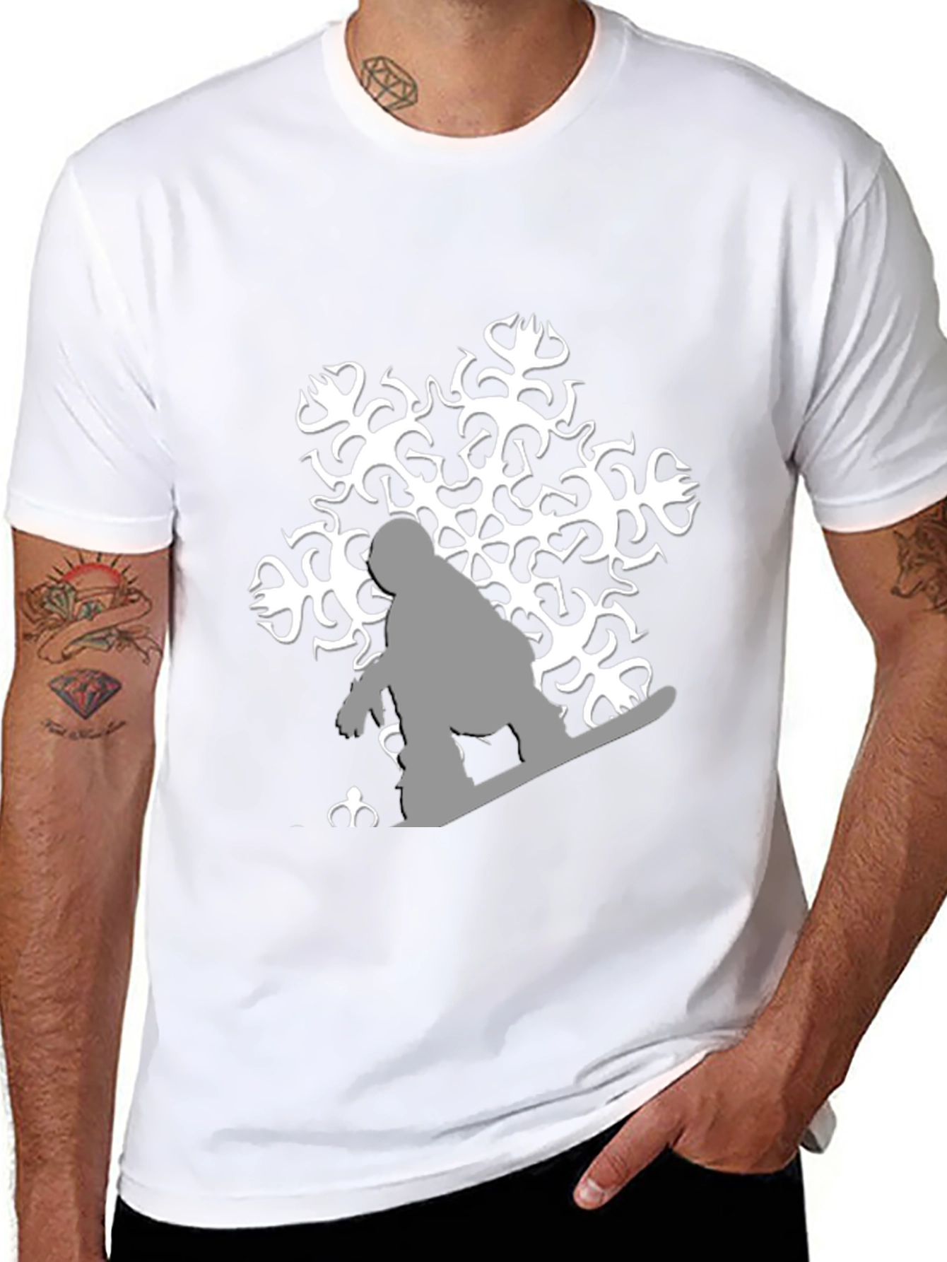 Snowflake Snowboarder Graphic Tee - Black Cotton Shirt