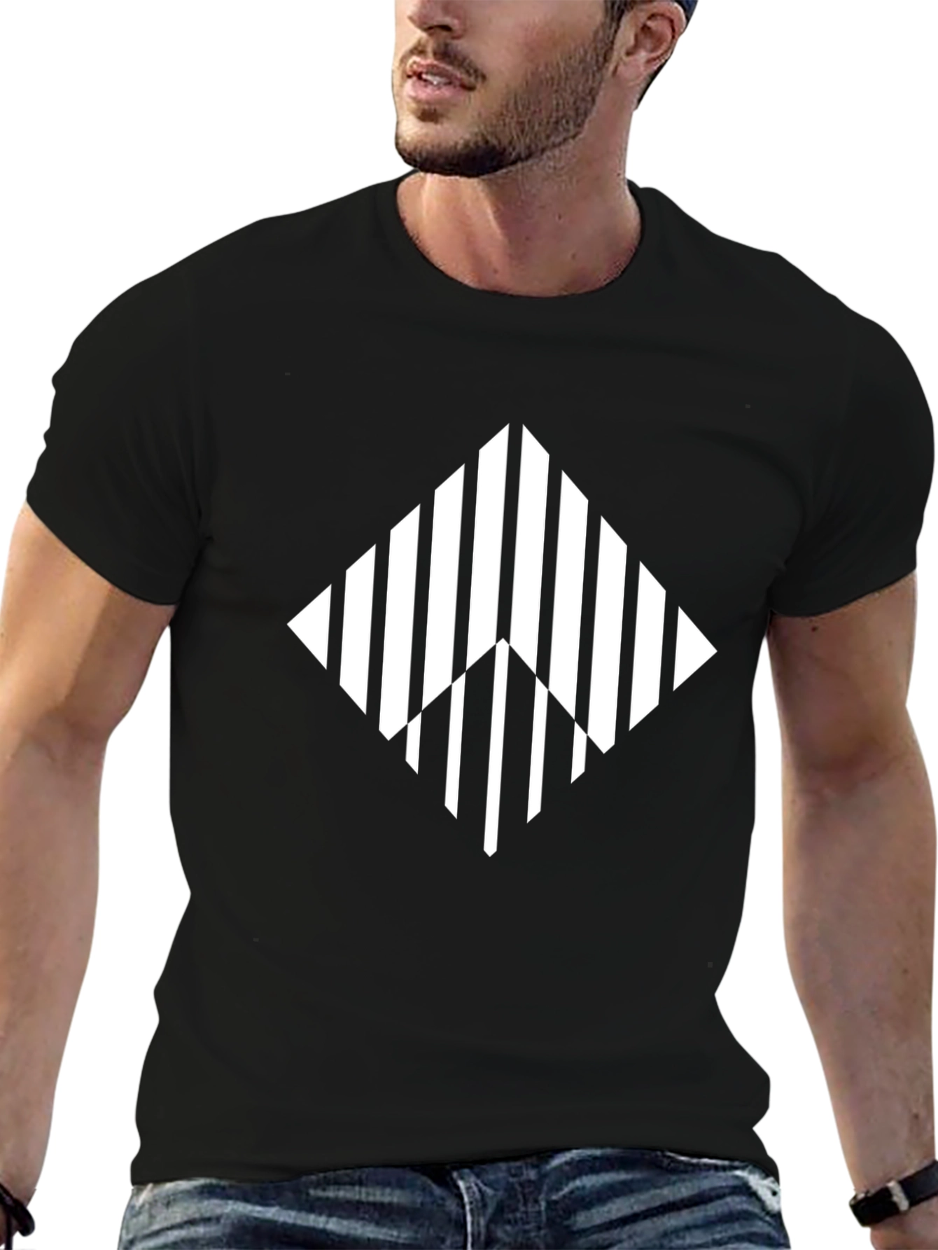 Stripped Diamond Graphic Black T-Shirt