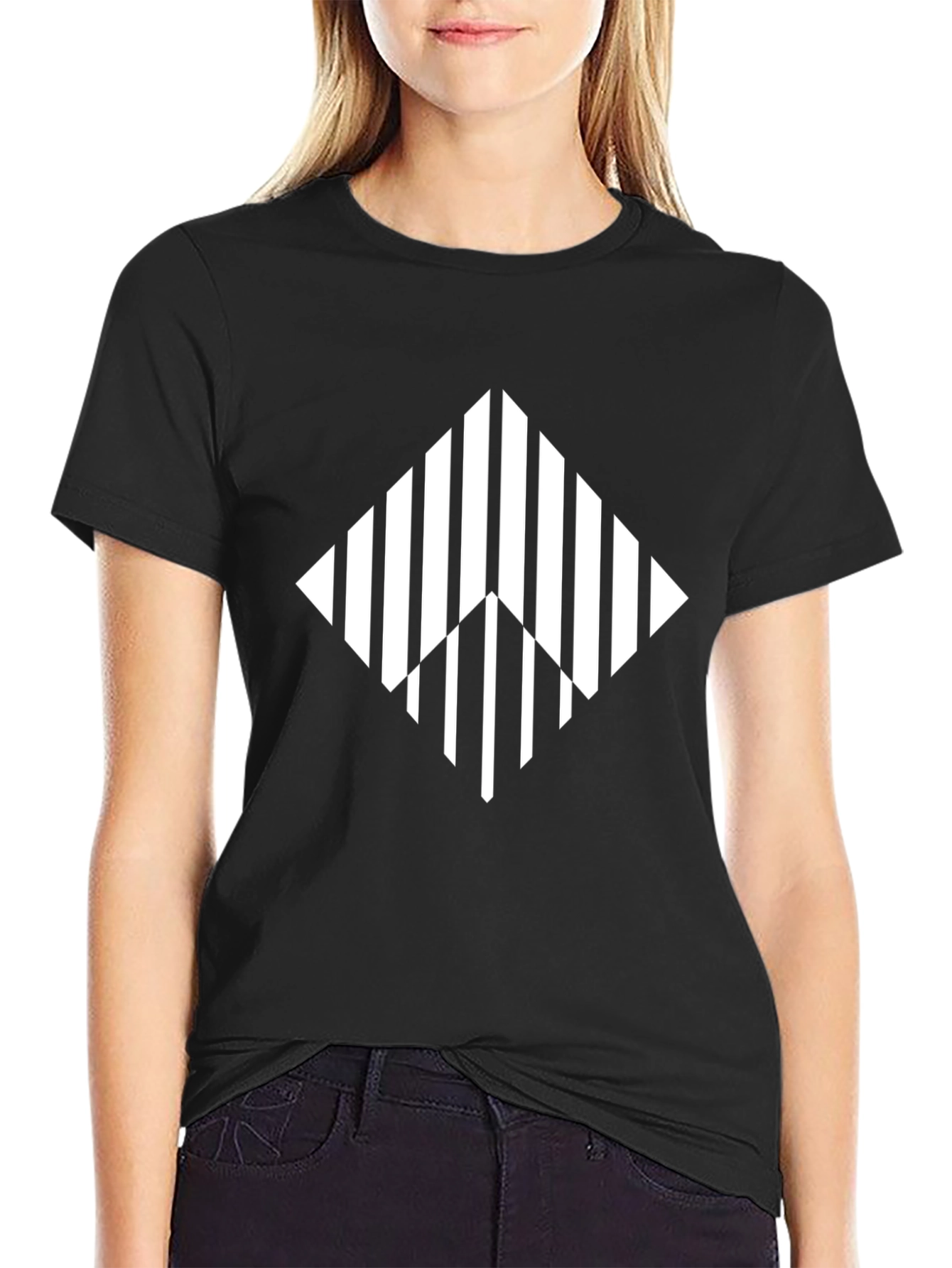 Stripped Diamond Graphic Black T-Shirt