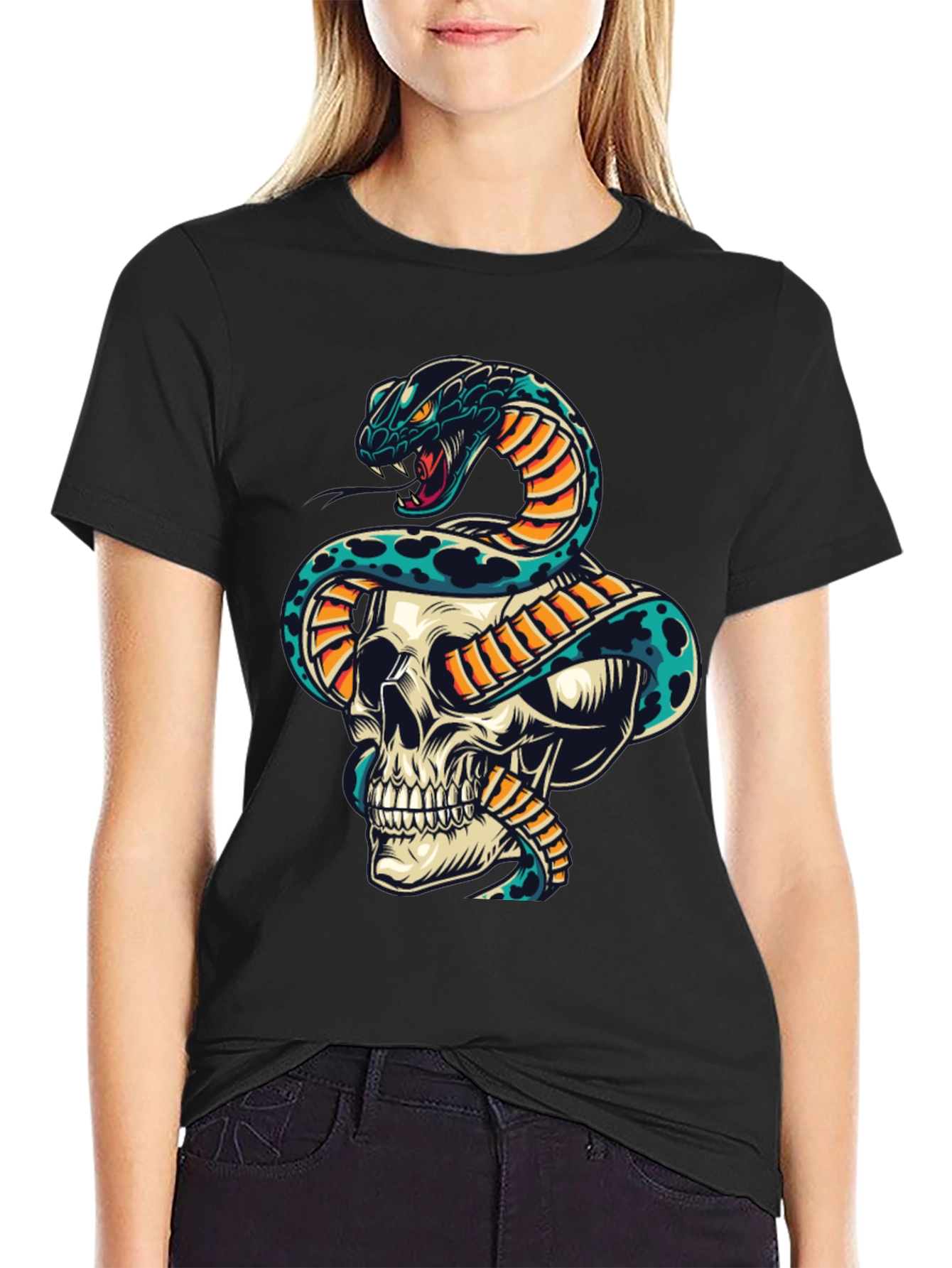 Skull & Snake Graphic Print T-Shirt