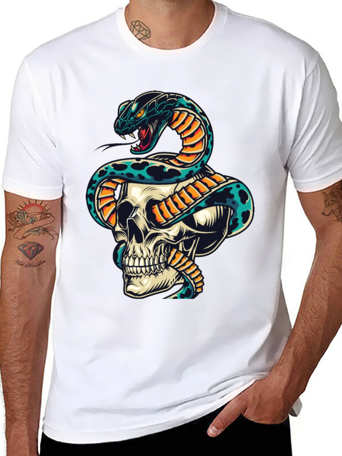 Skull & Snake Graphic Print T-Shirt