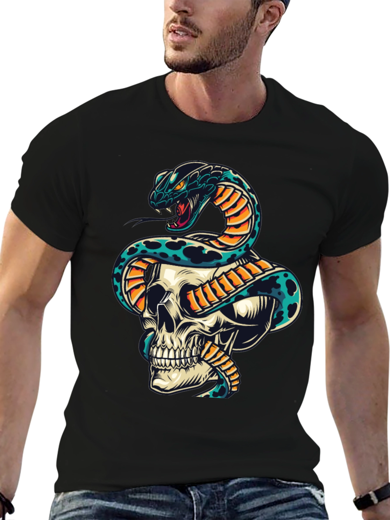 Skull & Snake Graphic Print T-Shirt