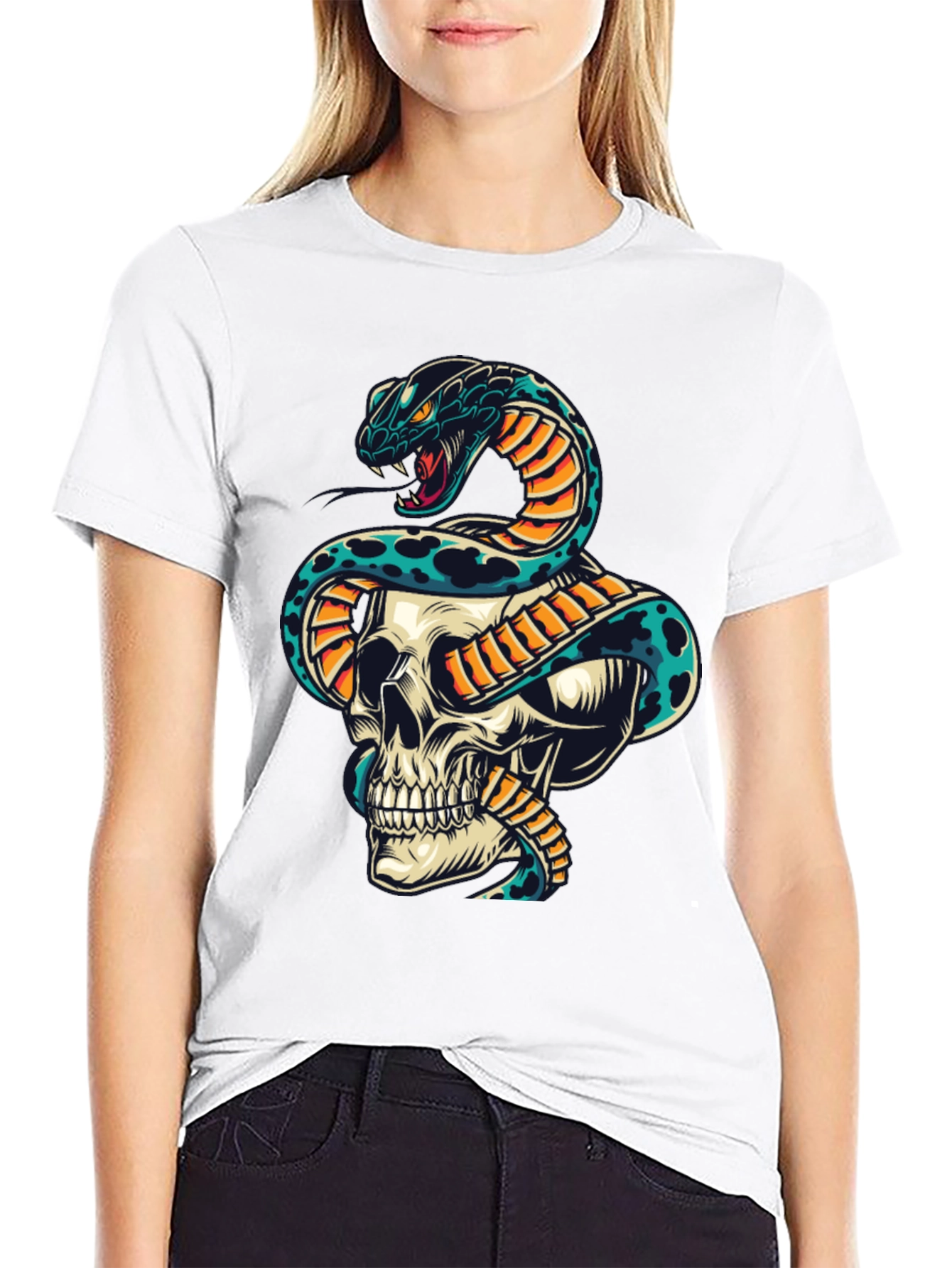 Skull & Snake Graphic Print T-Shirt
