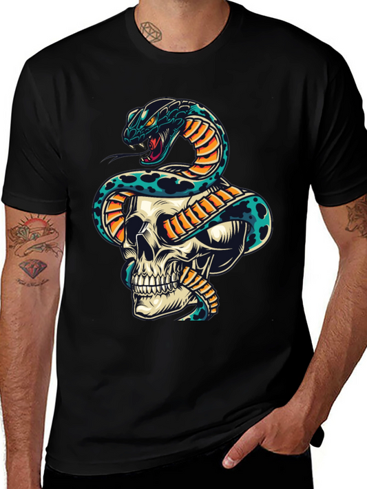 Skull & Snake Graphic Print T-Shirt