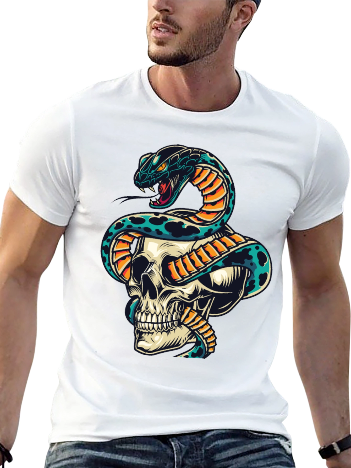 Skull & Snake Graphic Print T-Shirt