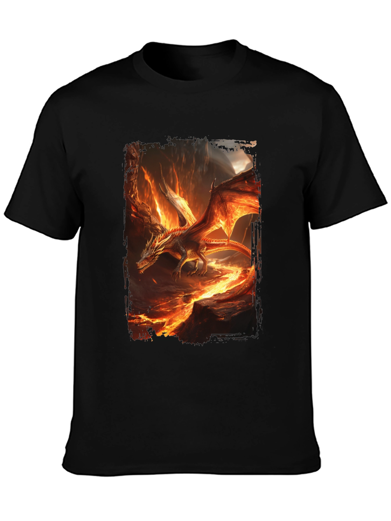 Fiery Dragon Graphic Print Black T-Shirt