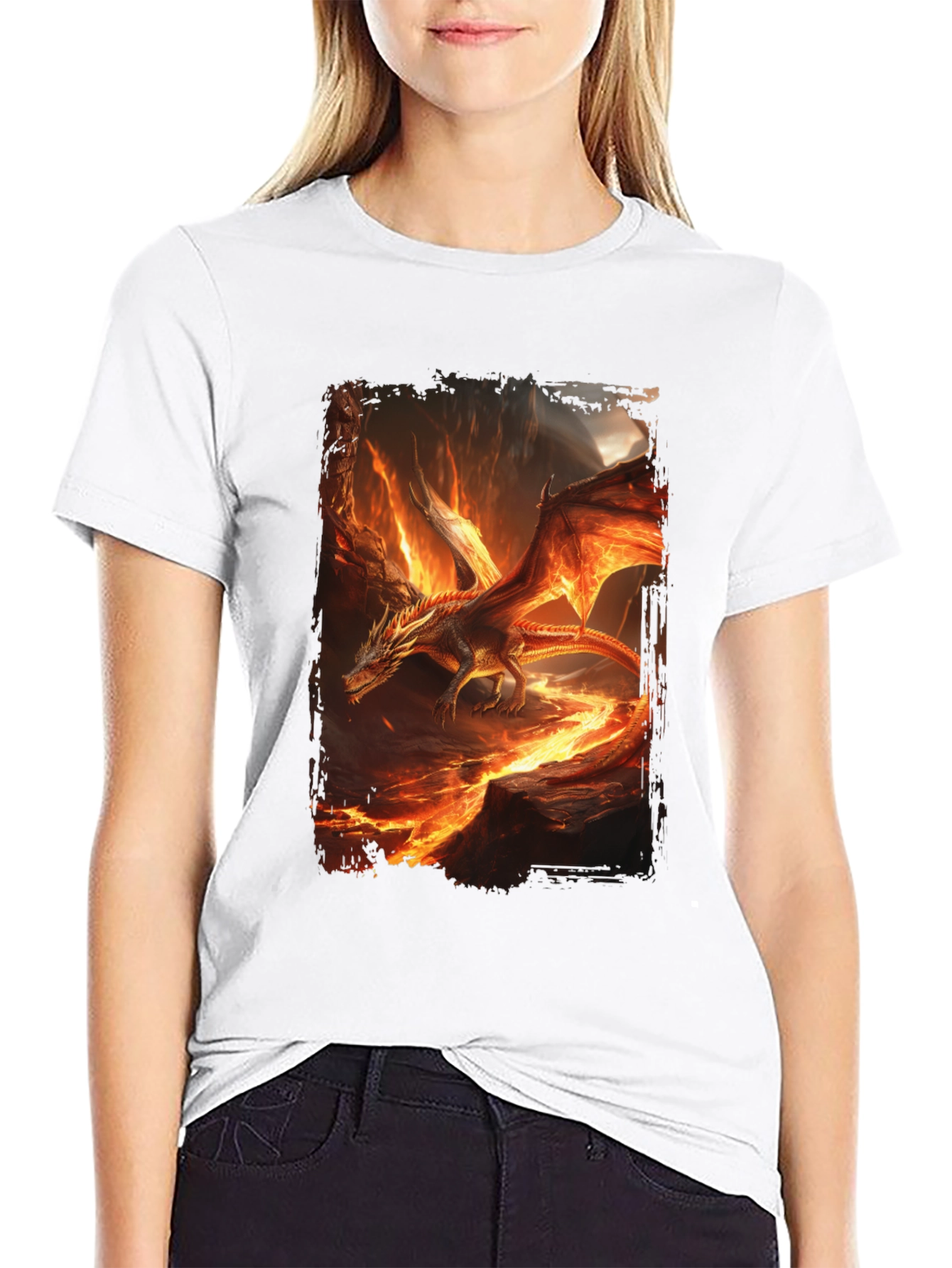 Fiery Dragon Graphic Print Black T-Shirt