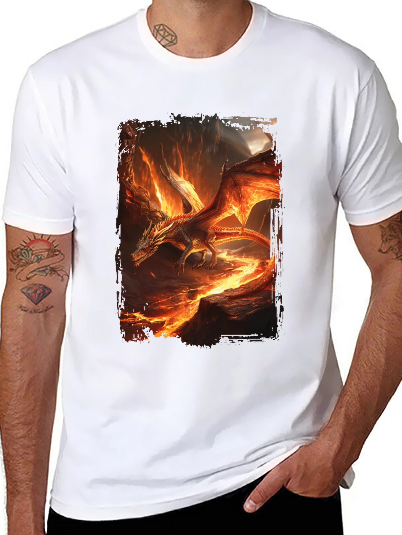 Fiery Dragon Graphic Print Black T-Shirt