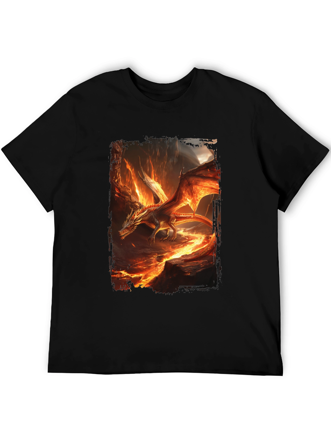 Fiery Dragon Graphic Print Black T-Shirt