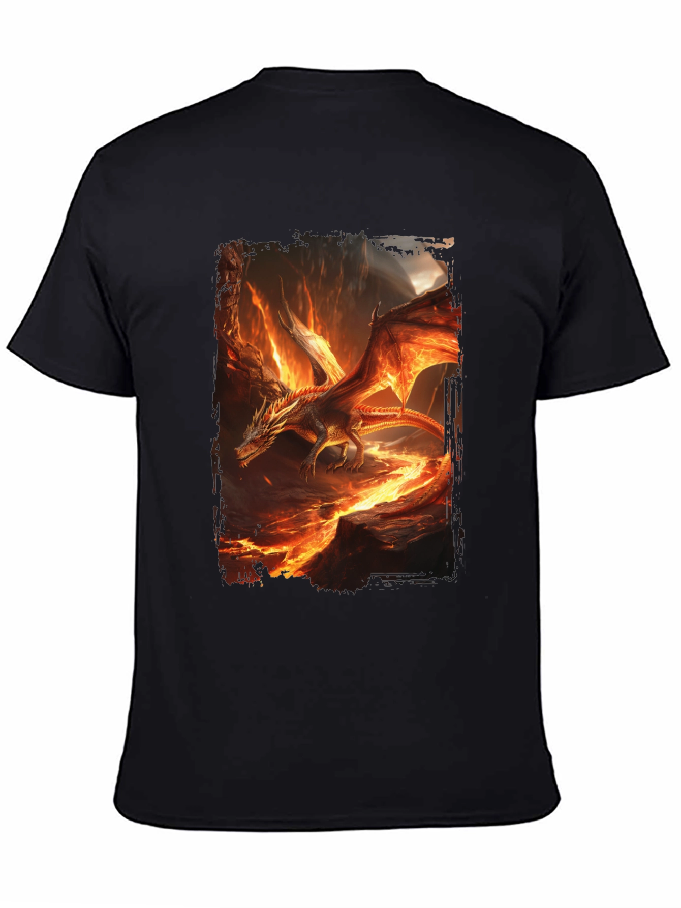 Fiery Dragon Graphic Print Black T-Shirt