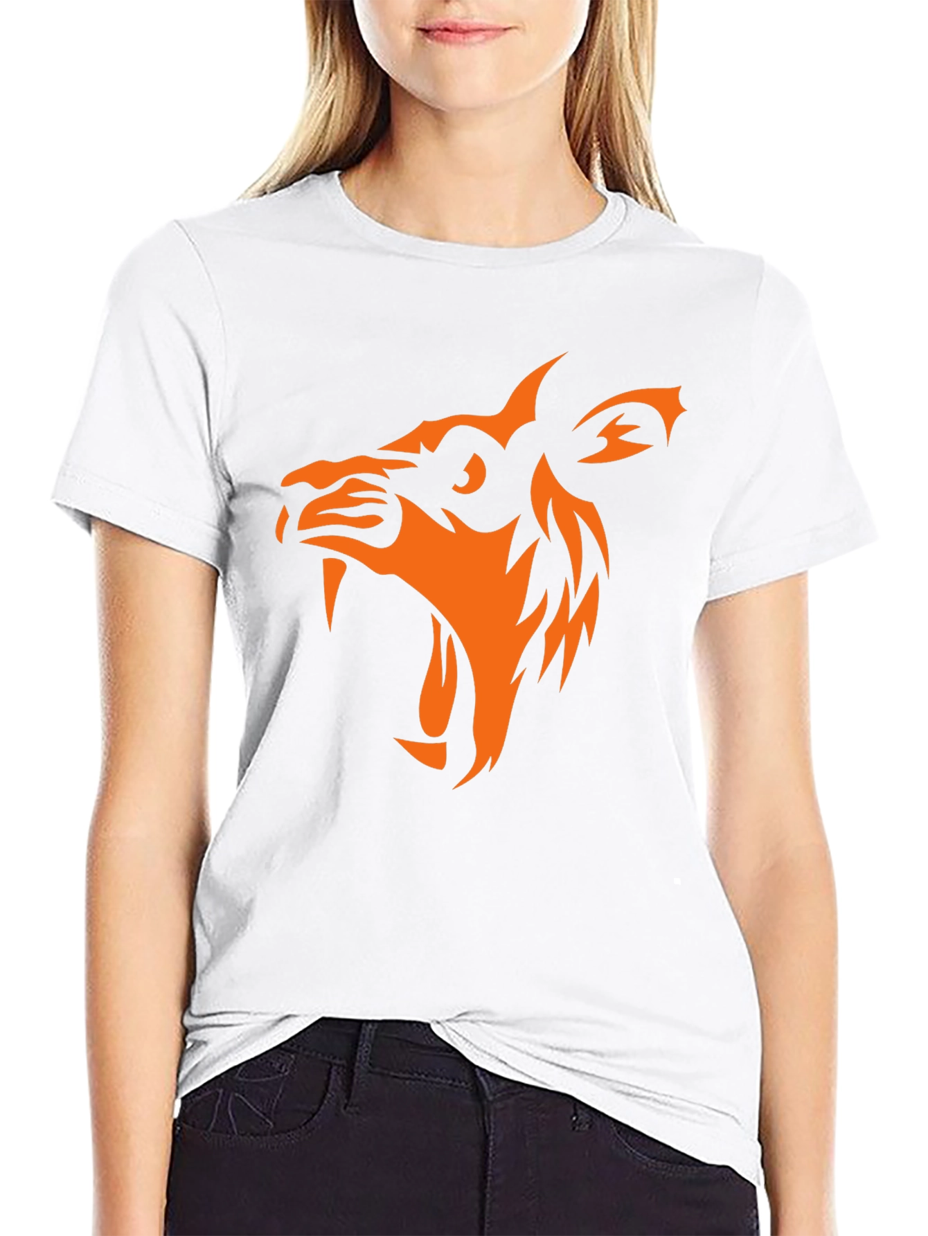 Black T-Shirt with Orange Wolf Graphic