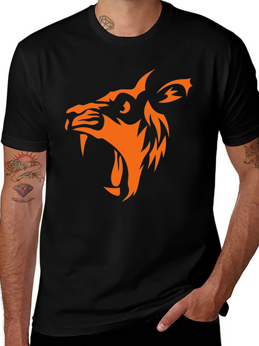 Black T-Shirt with Orange Wolf Graphic