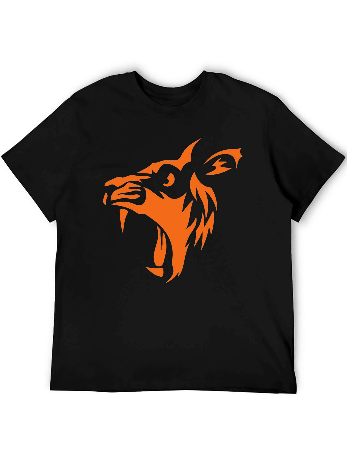 Black T-Shirt with Orange Wolf Graphic