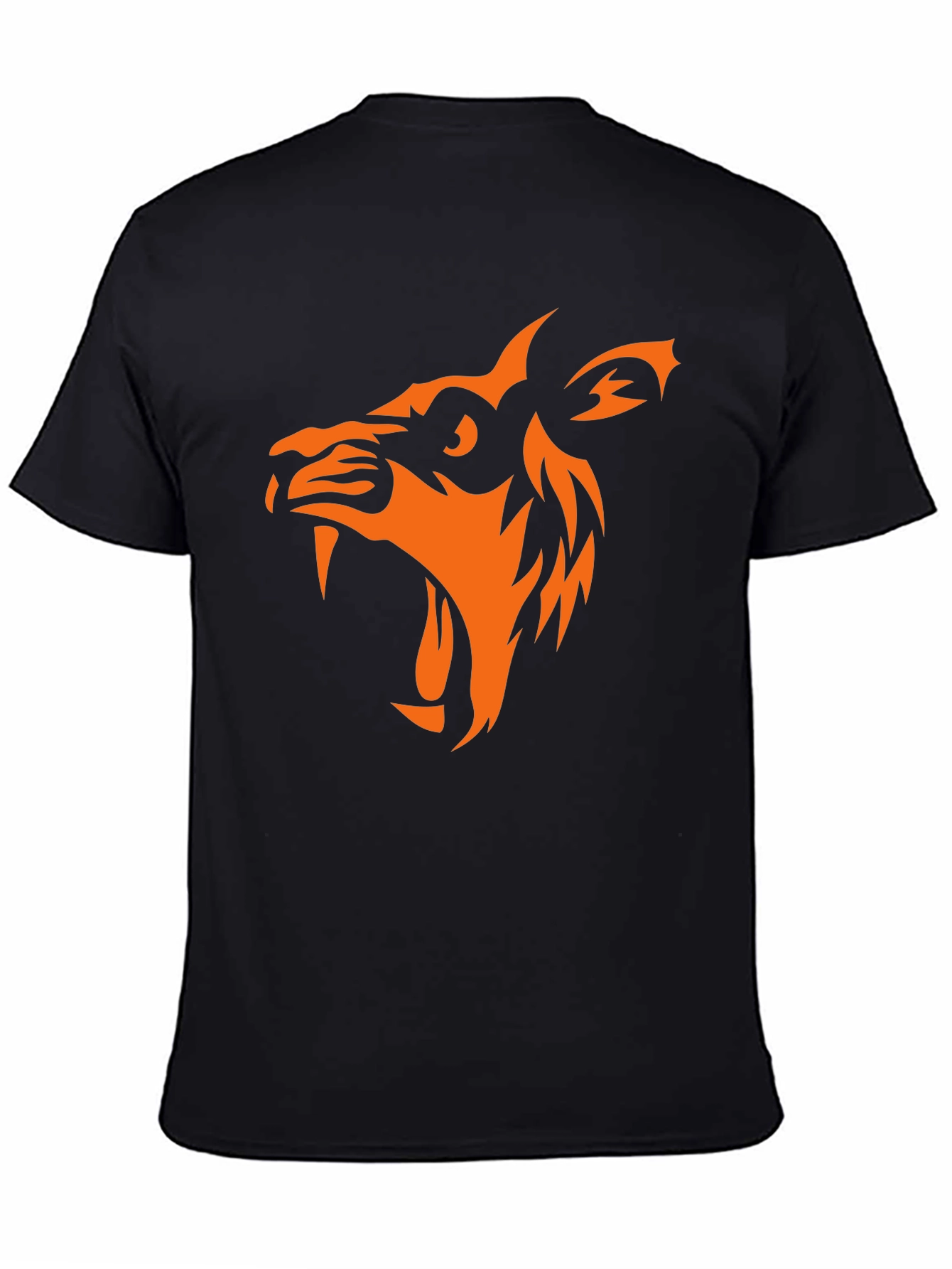 Black T-Shirt with Orange Wolf Graphic