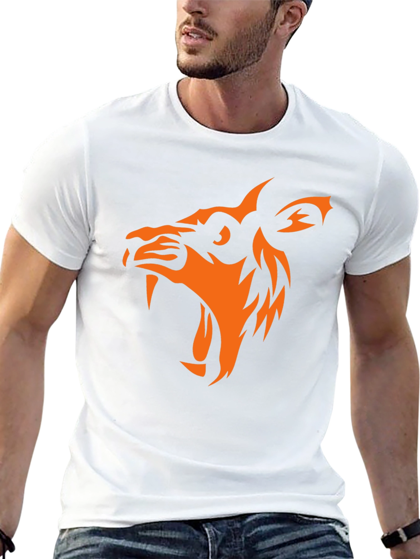 Black T-Shirt with Orange Wolf Graphic