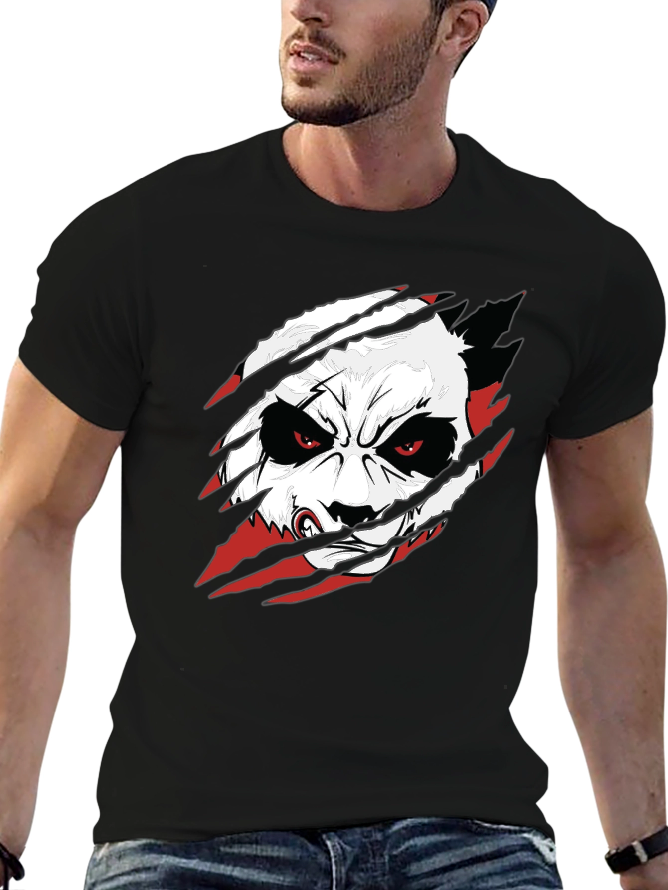 Angry Panda Graphic Tee - Black Cotton T-Shirt