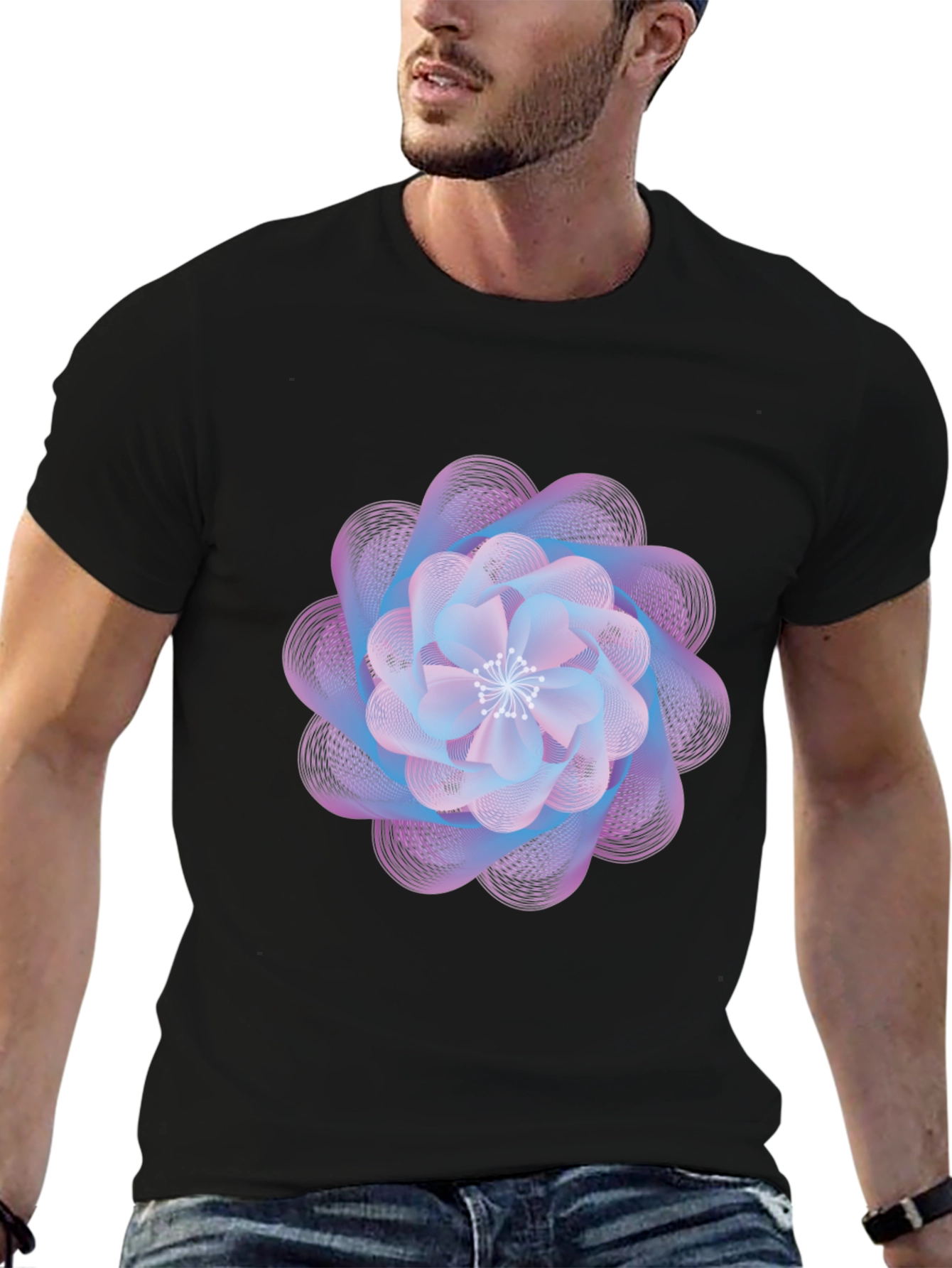Abstract Floral Graphic Print Black T-Shirt