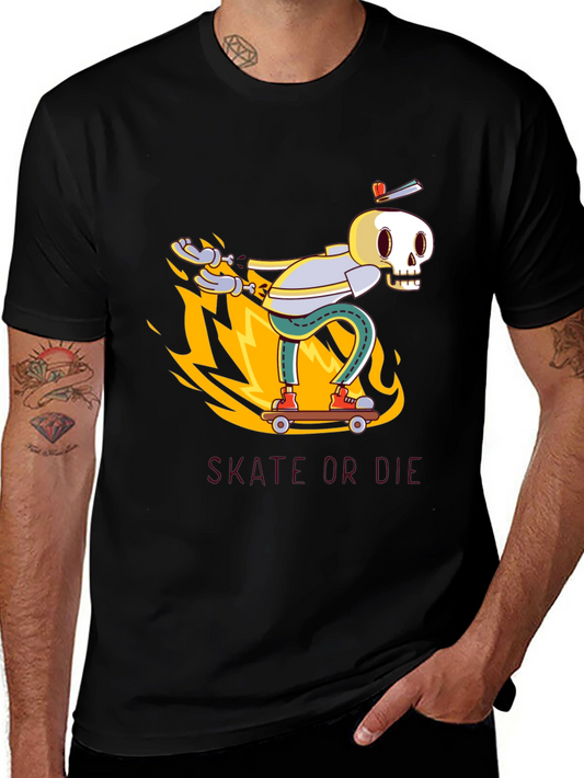 Skate or Die Black Graphic Tee - Skeleton Skateboarder