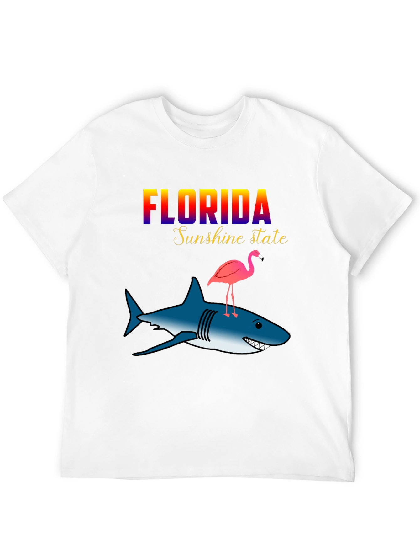 Florida Sunshine State Shark & Flamingo Graphic T-Shirt