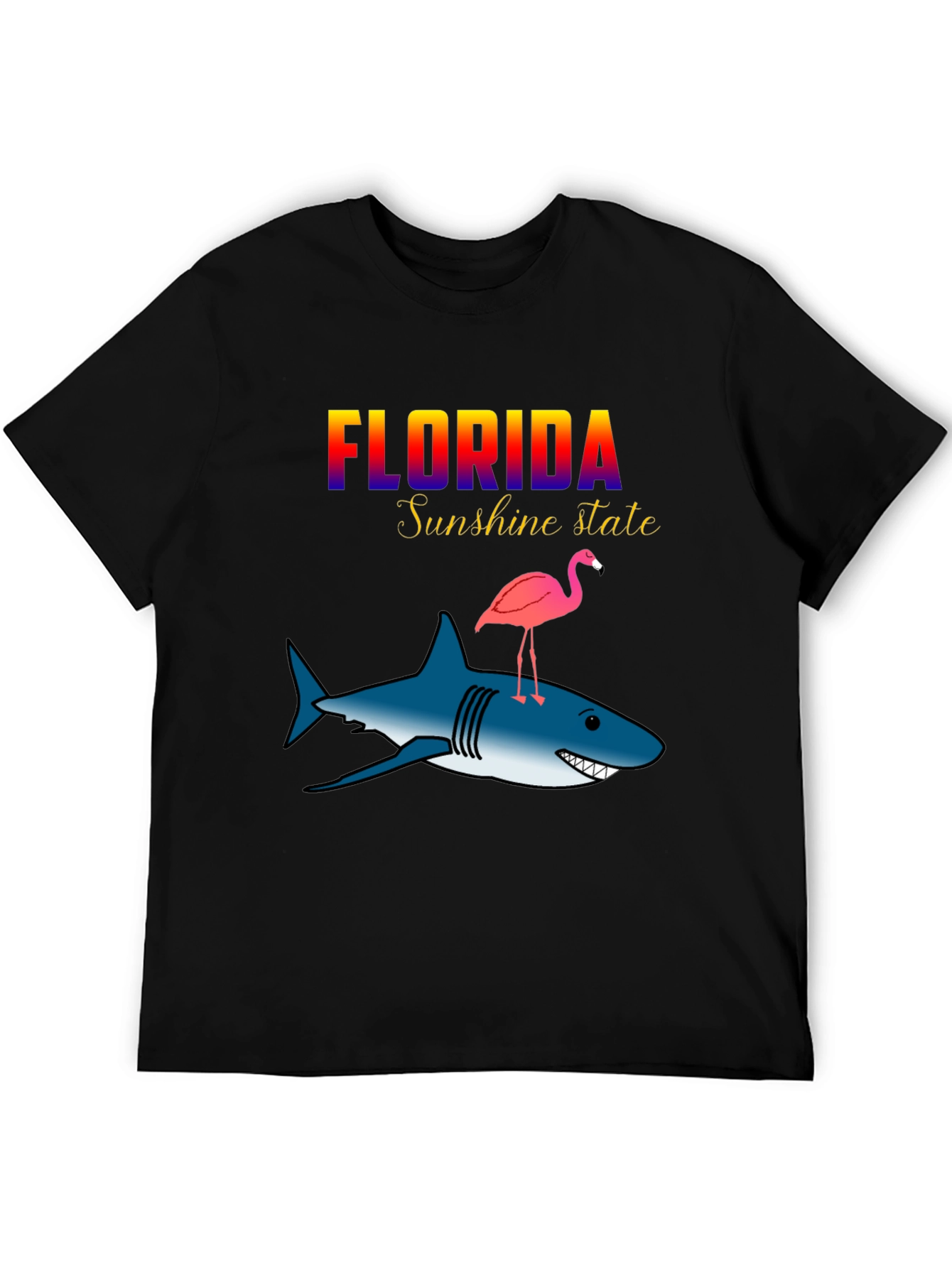 Florida Sunshine State Shark & Flamingo Graphic T-Shirt